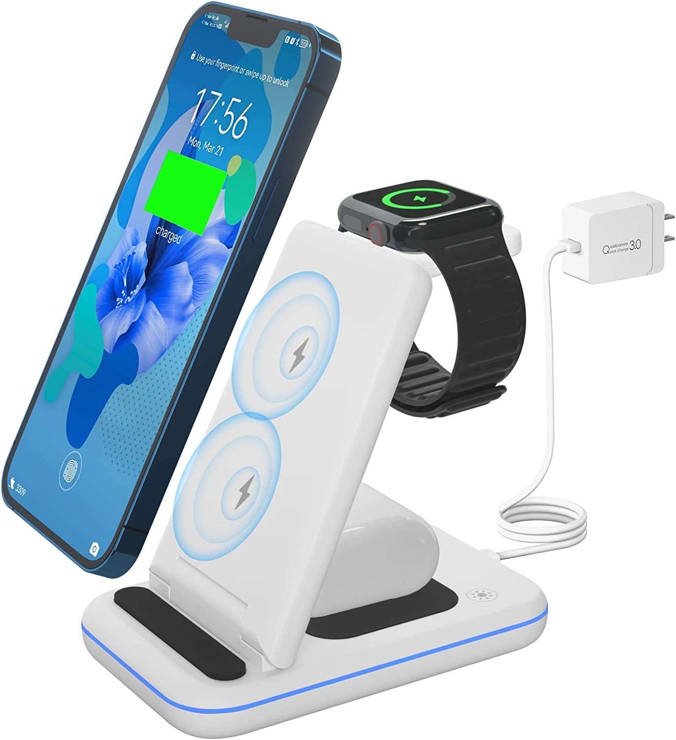 Wireless Charging Station - TYCRALI 3 in 1 Wireless Charger for Multiple Devices Apple, Foldable Charger Stand Designed for Iphone 14/13/12/11/Pro/Max, Apple Watch, Airpods  DONGGUAN XUNYUE ELECTRONICS CO LTD White  