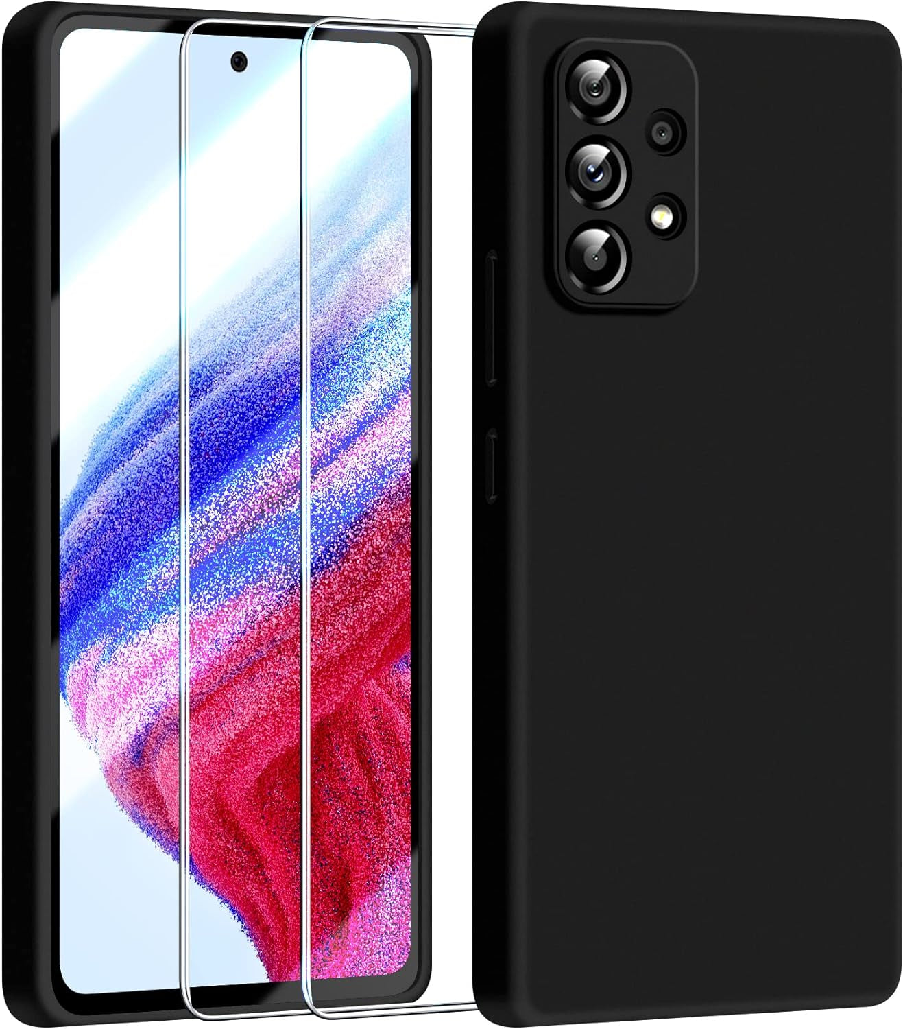 Dssairo [3 in 1 for Samsung Galaxy A53 5G Case, with 2 Pack Screen Protector, Camera Protection，Liquid Silicone Slim Shockproof Protective Phone Case [Microfiber Lining] (Black)  Dssairo   