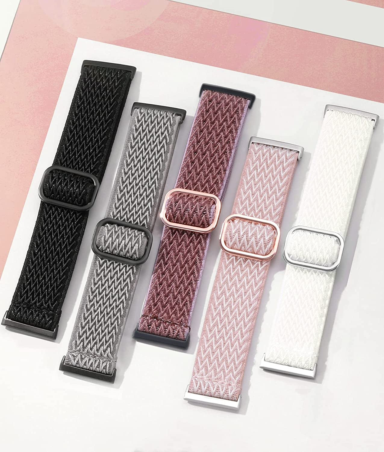 Adorve Compatible with Fitbit Versa 3 Bands/Fitbit Versa 4 Band/Fitbit Sense/Sense 2 Bands for Women Men, Adjustable Stretchy Solo Loop Elastic Nylon Sport Strap for Smartwatch Replacement  25-V3-BElastic-HeiBaiMgfenHuiYxz   