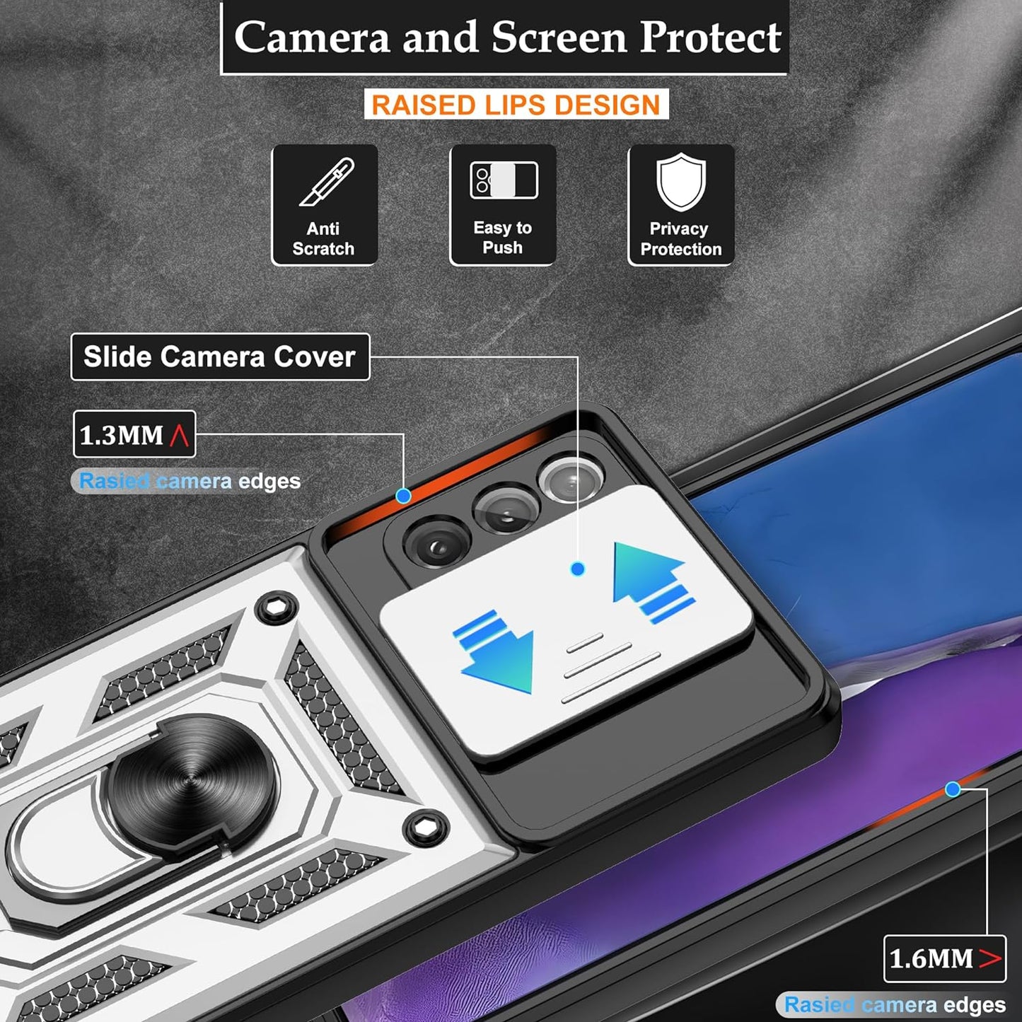 Compatible with Samsung Galaxy Note 20 5G Case,Samsung Note 20 Case with HD Screen Protector with Slide Camera Cover, 360°Rotation Ring Kickstand [Military Grade] Case for Galaxy Note 20,Silver  Gritup   