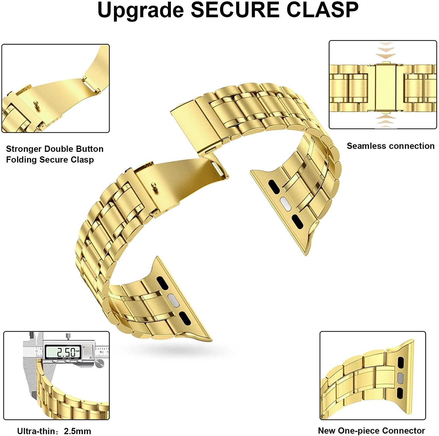 Miohhr Solid Stainless Steel Band Compatible with Apple Watch 49Mm 45Mm 44Mm 42Mm 41Mm 40Mm 38Mm, Metal Strap for Iwatch Series Ultra 8 7 6 5 4 3 2 1 SE Women and Men  MioHHR   