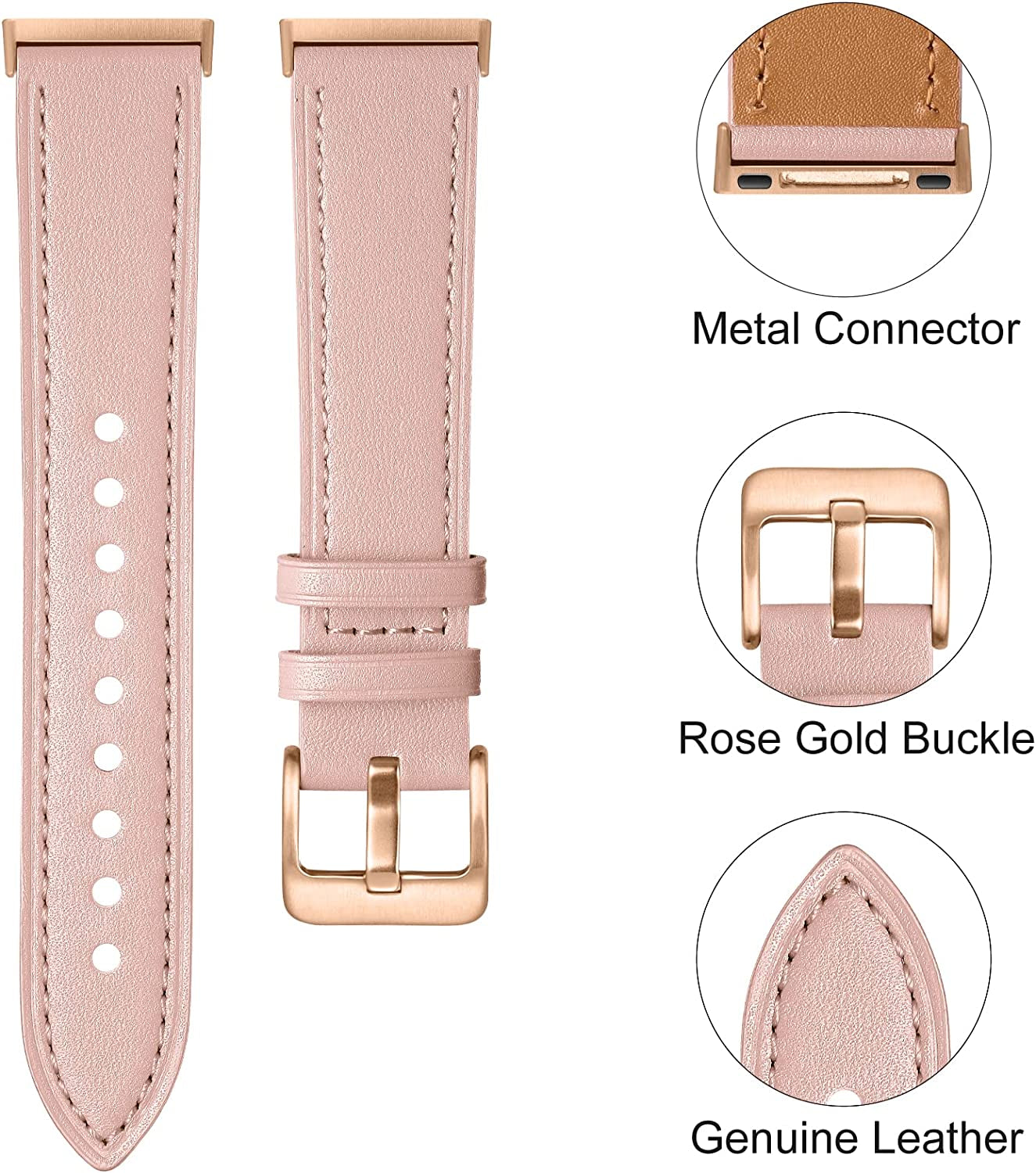 Maledan Compatible with Fitbit Sense/Fitbit Versa 3 Bands for Women Men, Soft Genuine Leather Band Slim Strap Replacement Accessory Wristband for Fitbit Versa 3/Versa 4/Sense 2/Sense Smartwatch, Pink  Maledan   
