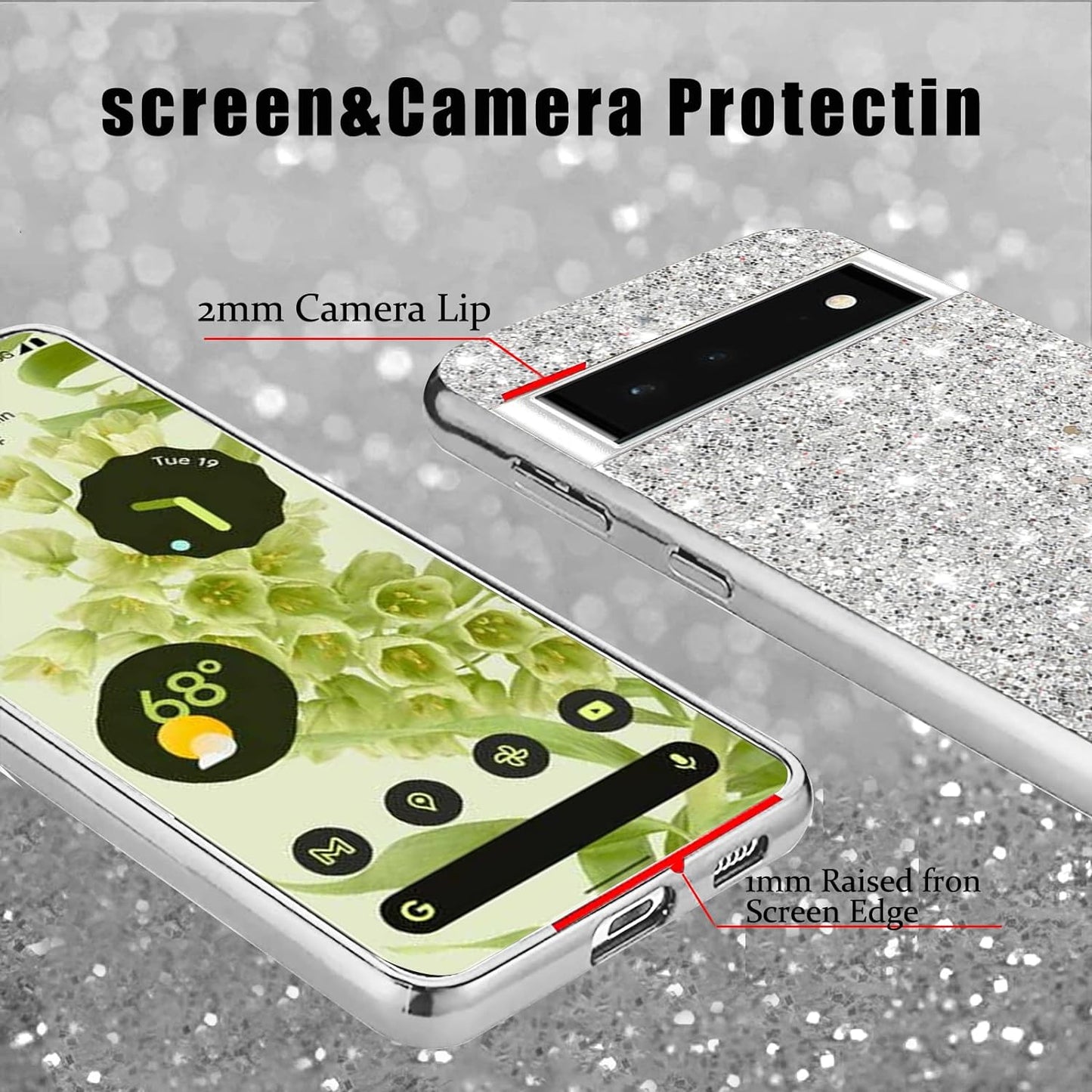 Compatible with Google Pixel 6 Pro Case Glitter Bling Google Pixel 6 Pro Phone Case for Girls Cute Bumper Shockproof Protective Case (Google Pixel 6 Pro, Silver)  Generic   