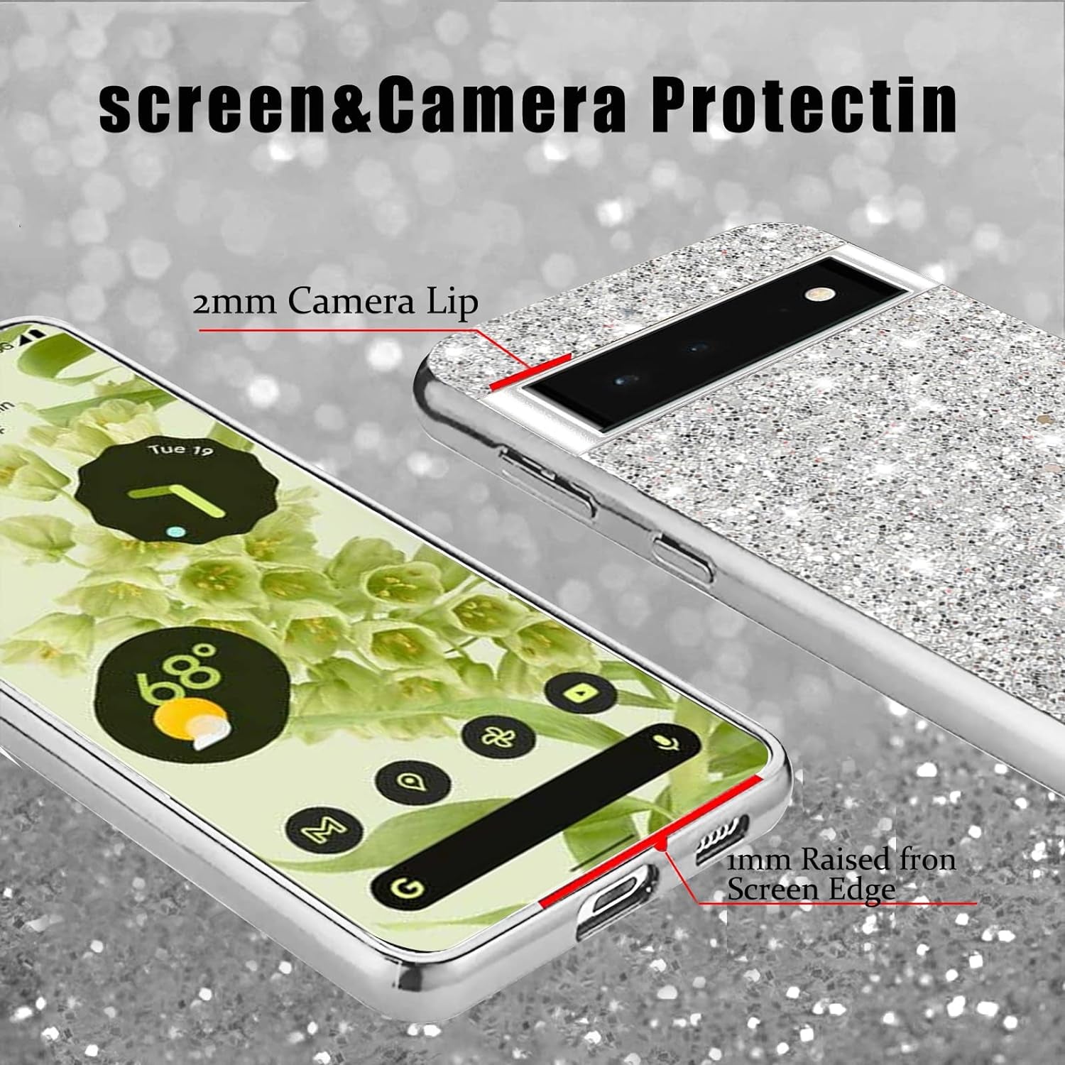 Compatible with Google Pixel 6 Pro Case Glitter Bling Google Pixel 6 Pro Phone Case for Girls Cute Bumper Shockproof Protective Case (Google Pixel 6 Pro, Silver)  Generic   