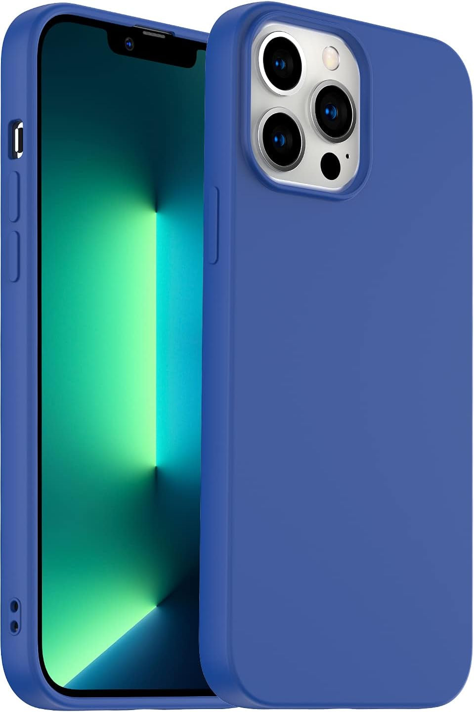 Amytor Designed for Iphone 14 Pro Case, Silicone Ultra Slim Shockproof Phone Case with Soft Anti-Scratch Microfiber Lining, [Enhanced Camera Protection] 6.1 Inch (Coral)  Amytor Dark Blue Iphone 13 Pro 