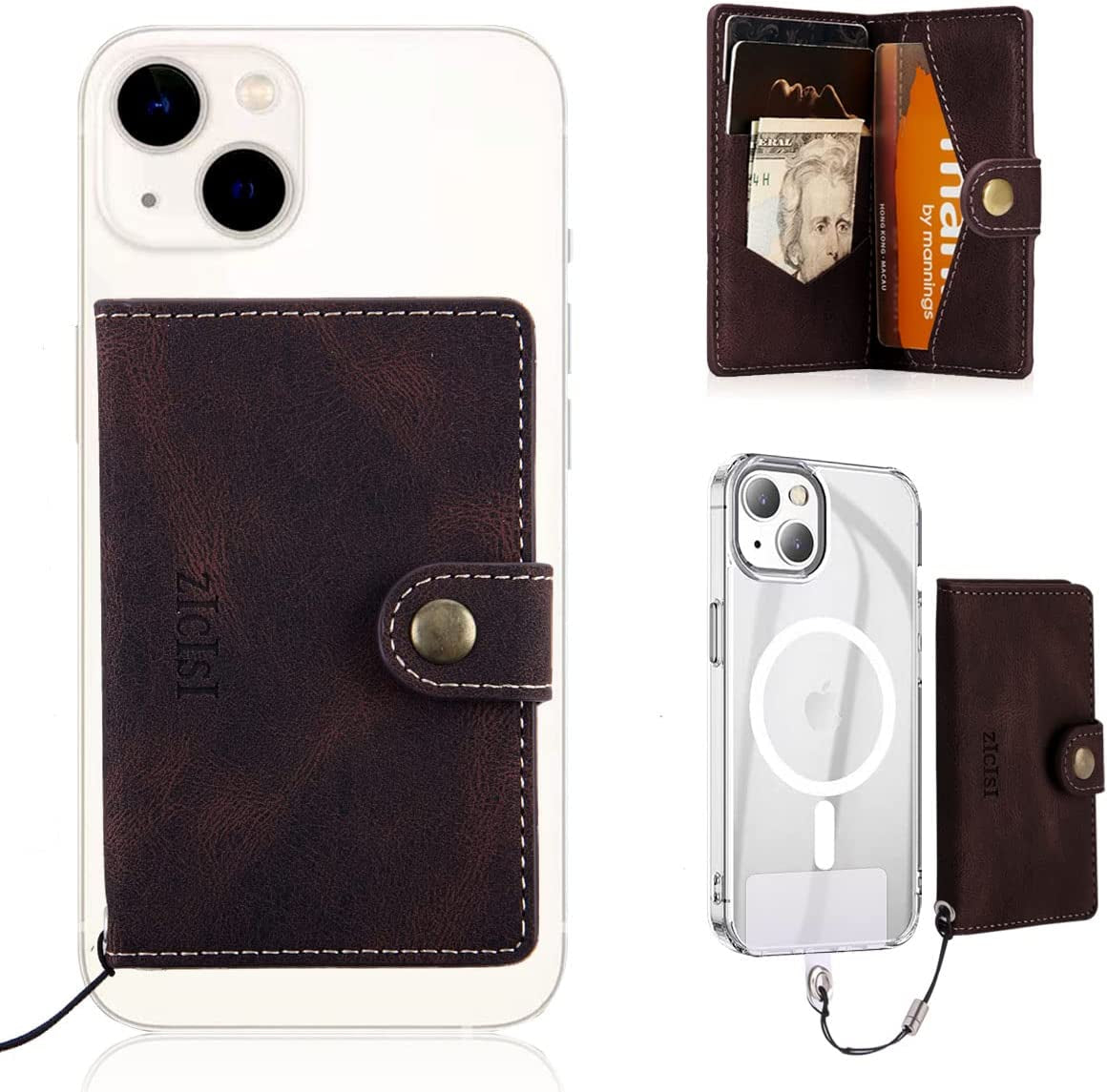 ZICISI for Apple Magnetic Wallet Card Holders with RFID Blocking & Kickstand for Iphone Magsafe Wallet [2 Money Holders + 4 Credit Carders],Compatible with Iphone 13/12 Pro Max/Pro/Mini, Black  ZICISI Coffee  