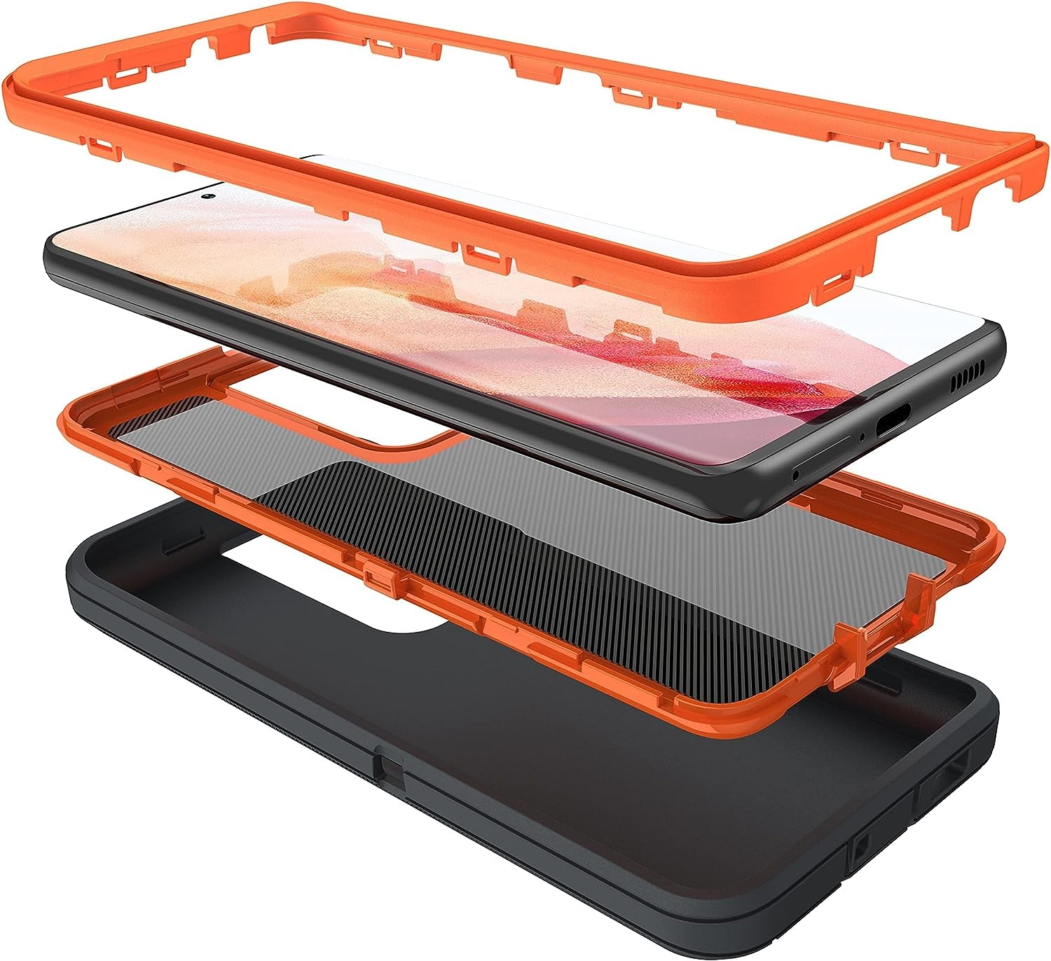 MXX Case Compatible with Galaxy S21 Ultra, 3-Layer Super Full Heavy Duty Body Bumper Cover/Shock Protection/Dust Proof, Designed for Samsung Galaxy S21 Ultra 5G (6.8 Inch) 2021 - (Orange/Gray)  MXx Accessories inc   