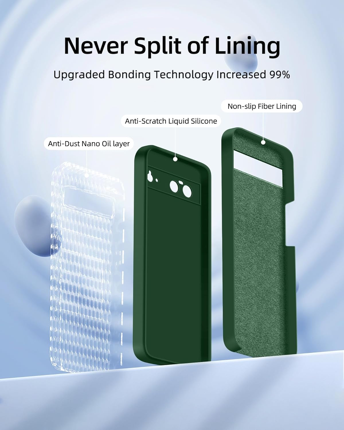 Dssairo 3 in 1 for Google Pixel 6 Case, with 2 Pack Screen Protector, with Full Camera Cover Protection，Liquid Silicone Slim Shockproof Protective Phone Case [Microfiber Lining] (Alpine Green)  Dssairo   