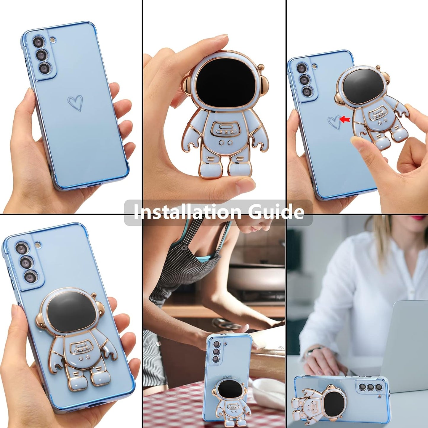 RALEAVO for Samsung Galaxy S21 plus Case Cute 6D Astronaut Case with Stand Function Luxury Plating Case Cover Slim Fit Soft TPU Shockproof Bumper Protective Electroplated Case for Girls Boys,Blue  RALEAVO   