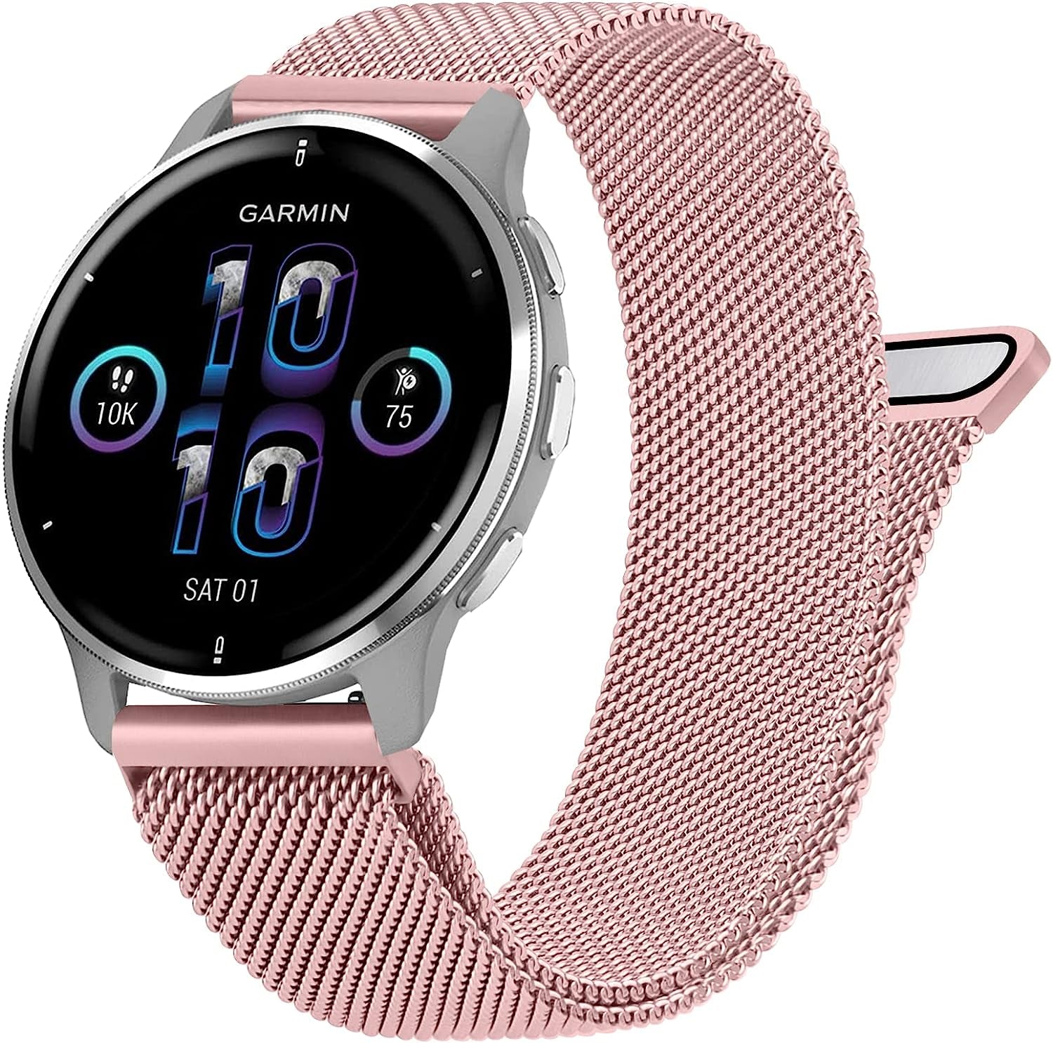 Metal Bands for Garmin Venu / Venu 2 plus / Venu Sq Watch Band Women Men, 20Mm Stainless Steel Replacement Wristband Strap for Garmin Vivomove Sport, Vivoactive 3 / 3 Music, Forerunner 645 / 245 Music Smart Watch  Wanme Rose Pink  