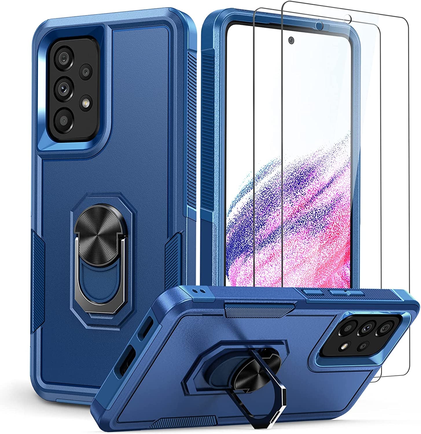 BNIUT for Samsung Galaxy A53 5G (Samsung A53 5G UW) Case: Dual Layer Protective Heavy Duty Cell Phone Cover Shockproof Rugged with Non Slip Textured Back - Military Protection - 6.5Inch (Navy Blue)  binghexin Zb Blue  