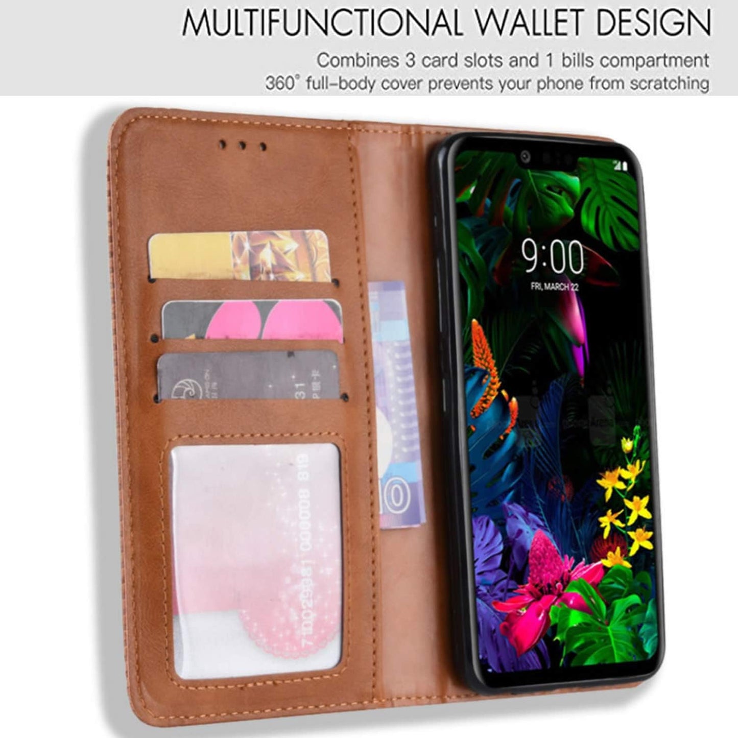 Hualubro LG G8 Thinq Case, LG G8 Case, Retro PU Leather Full Body Shockproof Wallet Flip Case Cover with Card Slot Holder and Magnetic Closure for LG G8 Thinq Phone Case (Brown)  HualuBro   