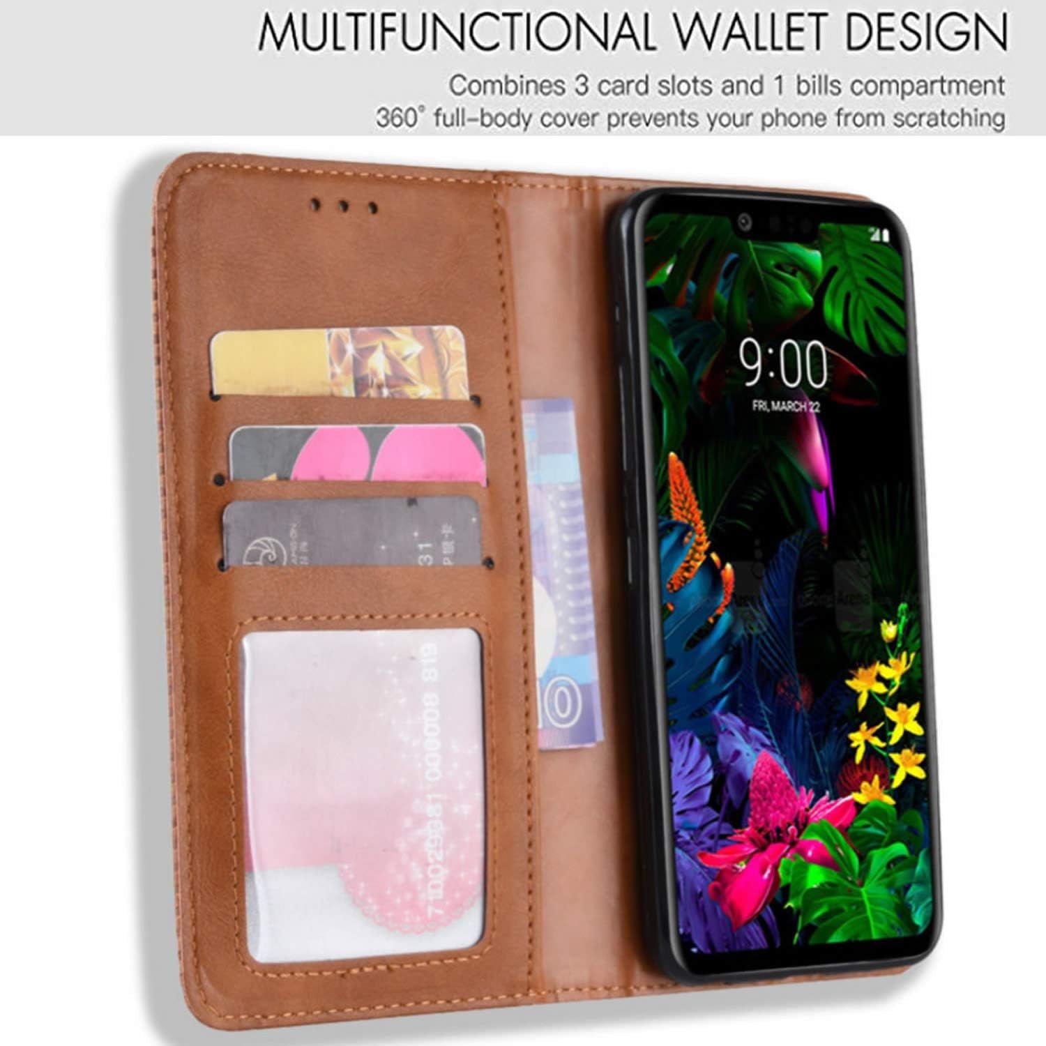 Hualubro LG G8 Thinq Case, LG G8 Case, Retro PU Leather Full Body Shockproof Wallet Flip Case Cover with Card Slot Holder and Magnetic Closure for LG G8 Thinq Phone Case (Brown)  HualuBro   