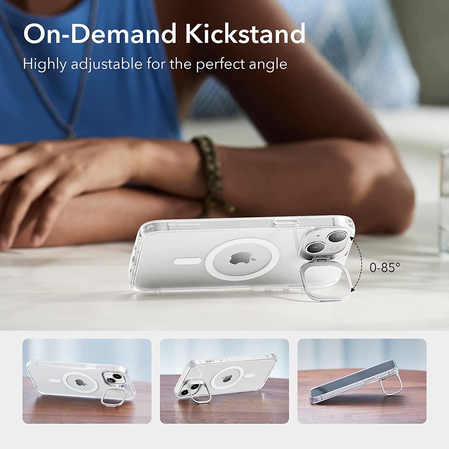 ESR Classic Kickstand Case with Halolock Compatible with Iphone 14/Iphone 13, Magsafe-Compatible Case with Stand, Military-Grade Protection, Built-In Camera Ring Stand, Scratch-Resistant Back, Clear  Electronic Silk Road Corp   