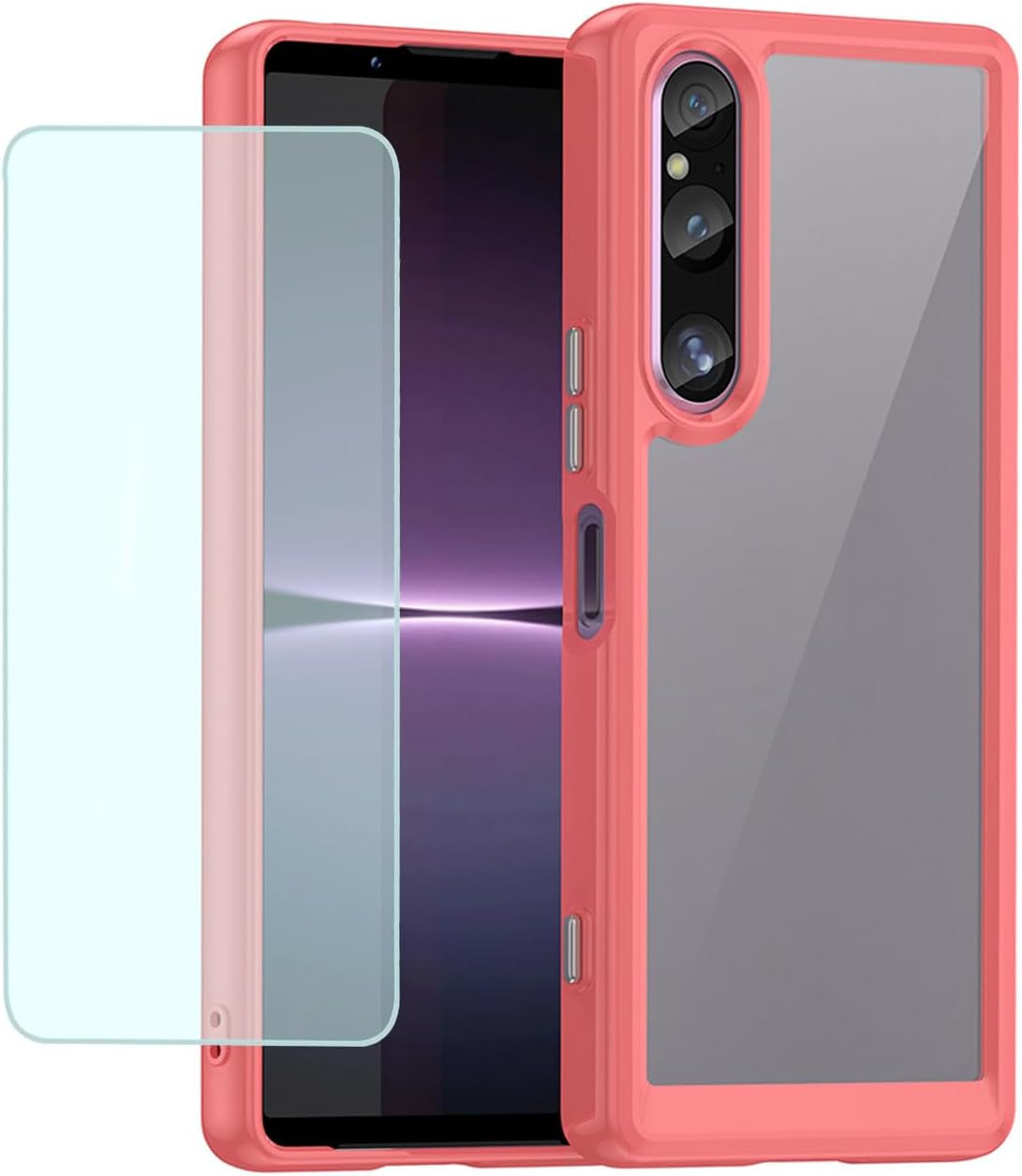 GTBDEKI Clear Case for Xperia 1 V Case, Sony 1V XQDQ62 Case with HD Screen Protector, Anti-Scratch Shockproof Clear Hard PC + TPU Bumper Protective Cover Case for Sony Xperia 1 V Crystal Blue  GTBDEKI Red  