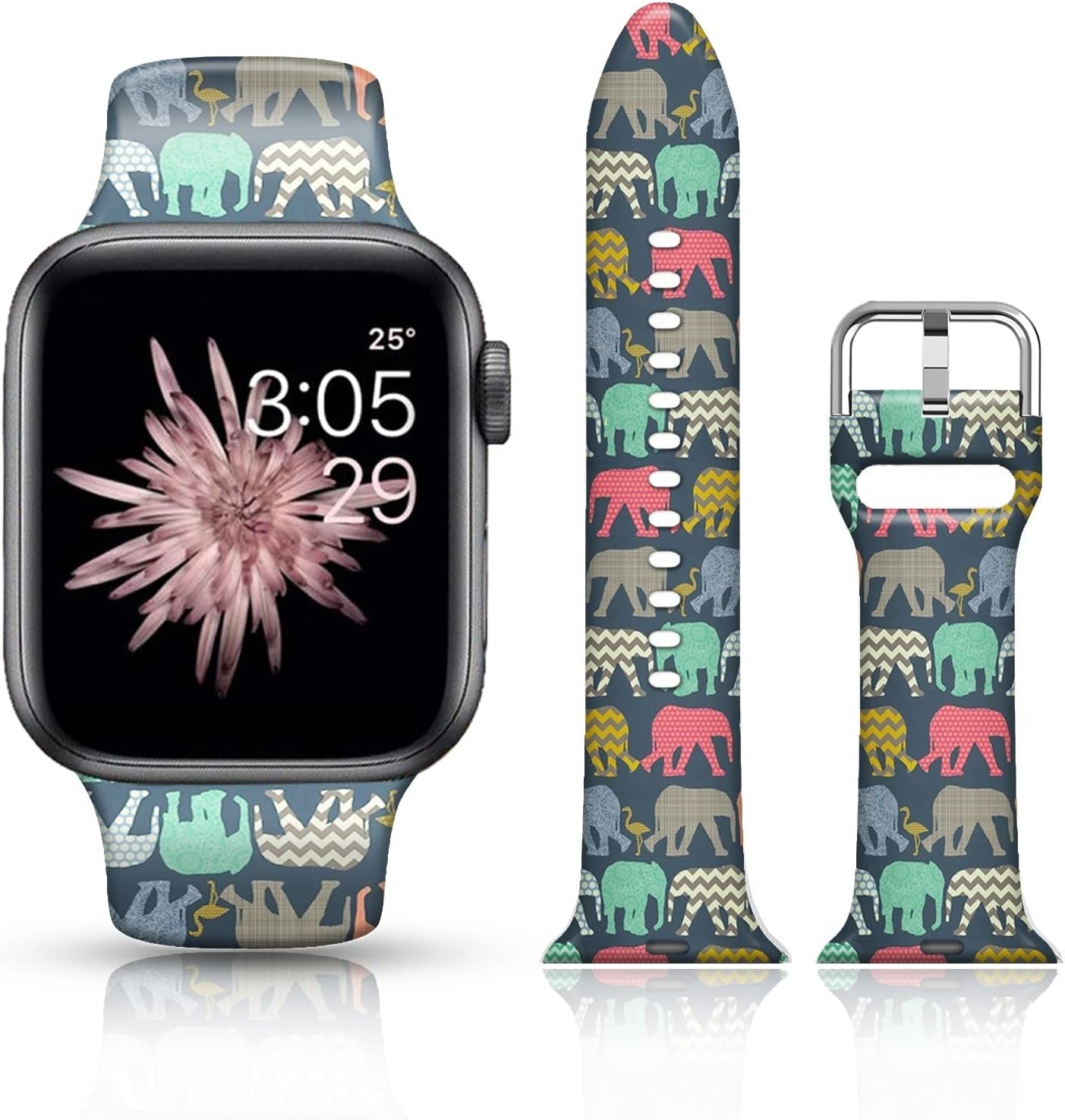 FTFCASE Silicone Floral Bands Compatible with Apple Watch 49Mm 45Mm 44Mm 42Mm, Gray Pattern Printed Soft Silicone Sport Strap Replacement for Iwatch SE Series 8 7 6 5 4 3 2 1 for Women Men Girls  FTFCASE Elephant 38mm/40mm/41mm 