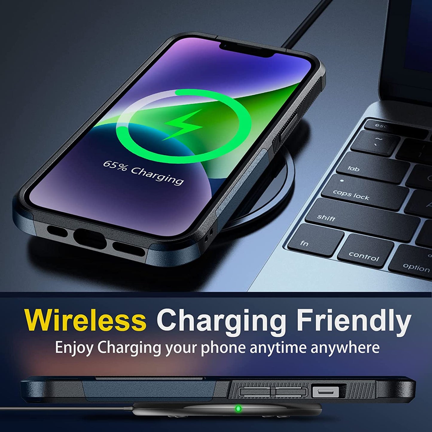 SPIDERCASE for Iphone 14 Case, [10 FT Military Grade Drop Protection][Non-Slip] [2+Tempered Glass Screen Protector][2+Tempered Camera Lens Protector] Heavy Duty Full-Body Shockproof Case, Deep Blue  SPIDERCASE   