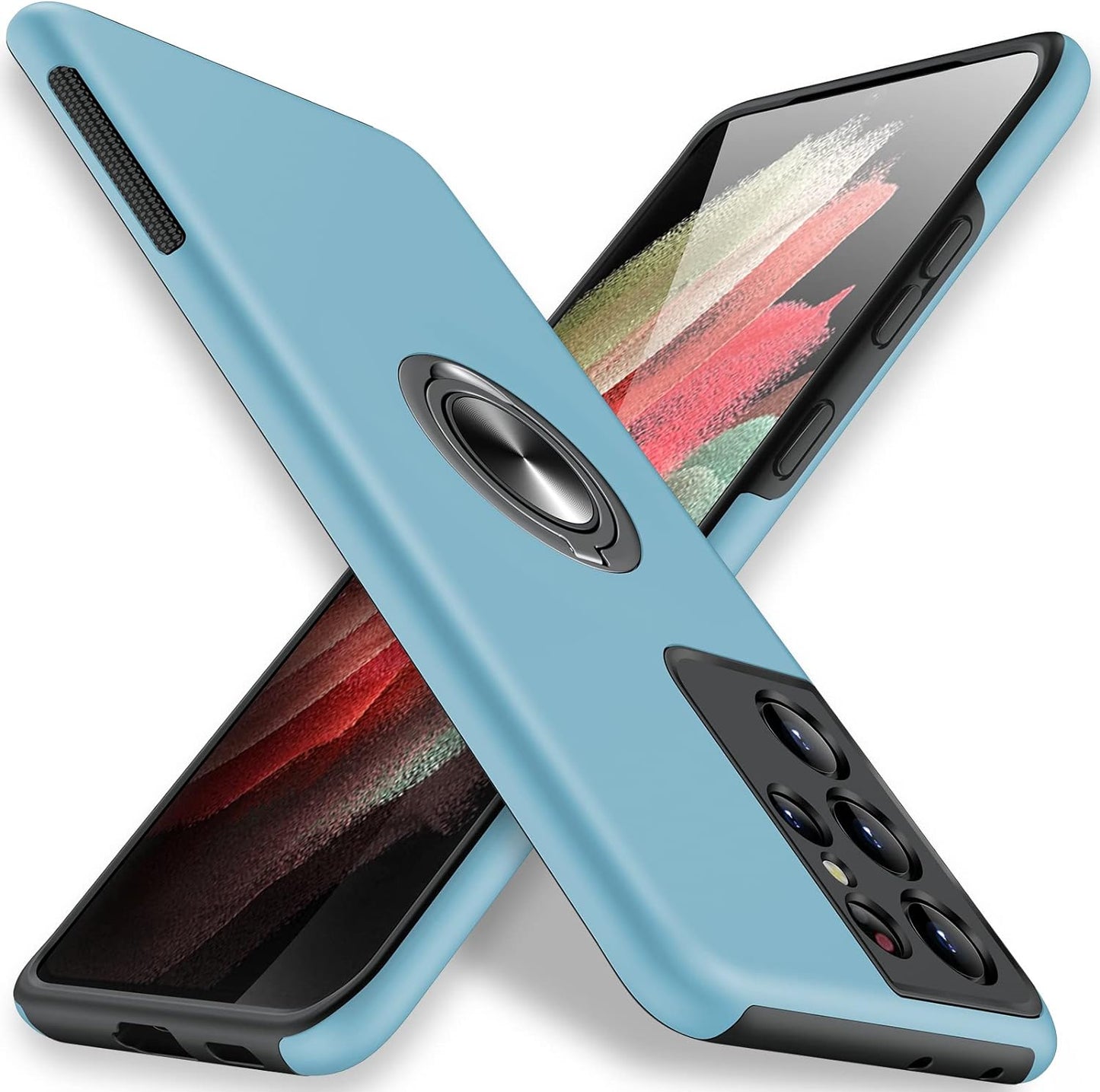 JAME for Samsung Galaxy S21 Ultra Case, [NOT for S21 or S21 Plus], Slim Soft Bumper Protective Case for Samsung S21 Ultra Case, with Invisible Ring Holder Kickstand for Galaxy S21 Ultra Case, Black  XJXIN Sierra Blue  