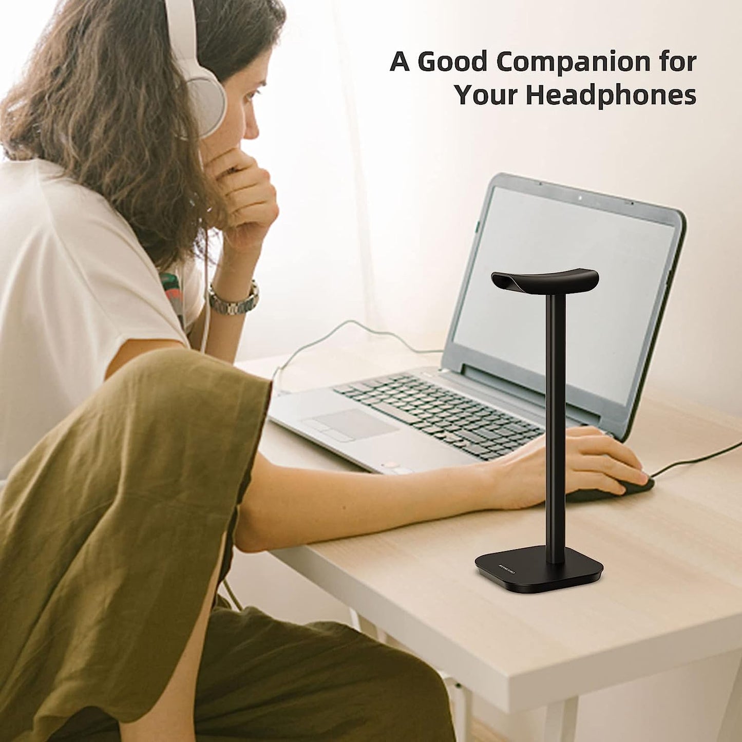 MANMUVIMO Headphone Stand, Desktop Headset Holder Aluminum Earphone Stand for All Gaming Headsets Such as Airpods Max, Sony, Beats, Bose, Sennheiser, Hyperx(Black)  MANMUVIMO   