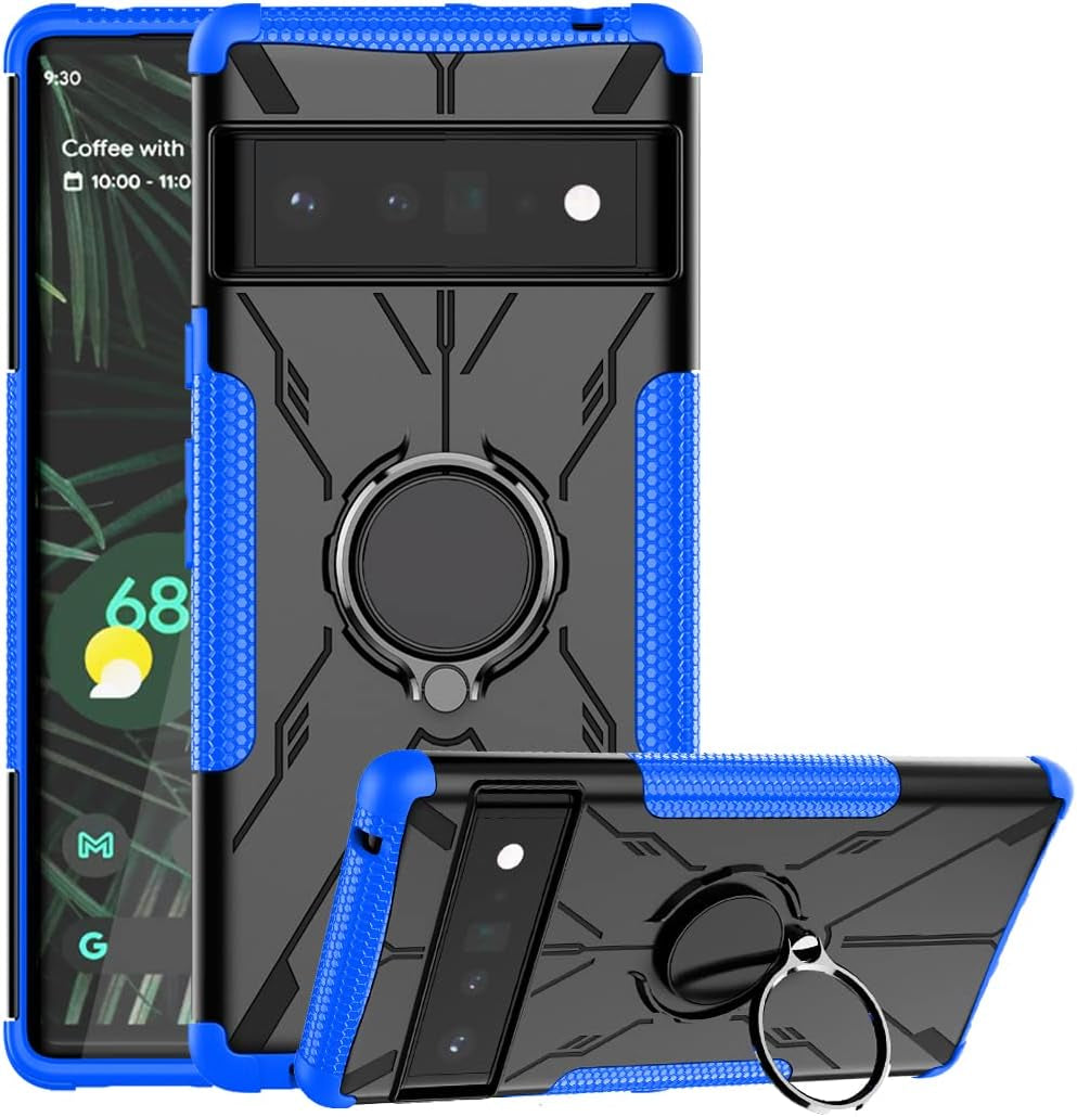 Gufuwo Phone Case for Pixel 6 Pro Case,Pixel 6 XL G8VOU Case, Metal Ring Holder Kickstand Stand Protection Cover for Google Pixel 6 Pro 5G (Black)  Gufuwo Blue  
