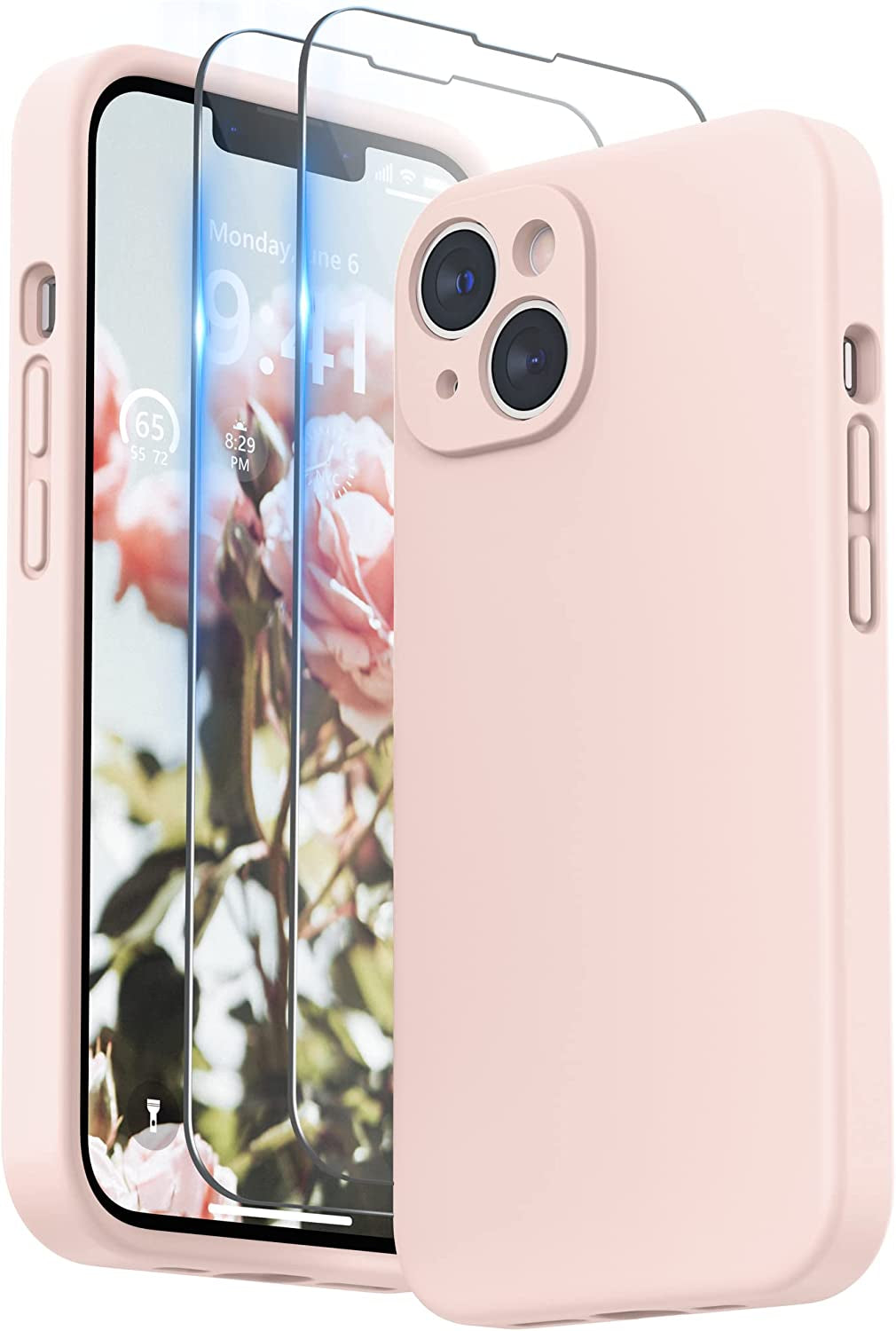 SURPHY Compatible with Iphone 14 Case with Screen Protector (Camera Protection + Soft Microfiber Lining) Liquid Silicone Phone Case 6.1 Inch 2022 (Chalk Pink)  SURPHY Chalk Pink  
