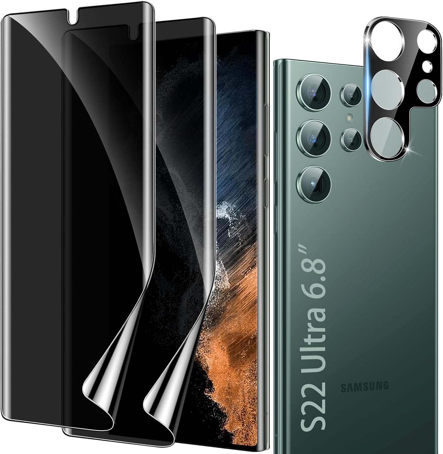 Arshek [2+2 Pack] Galaxy S22 Ultra Privacy Screen Protector, 9H Tempered Glass, Ultrasonic Fingerprint Support, 3D Curved, HD Clear Anti-Spy Film for Samsung S22 Ultra 5G Glass Screen Protector  Arshek S22Ultra-6.8Inch-Privacy-Tpu1  