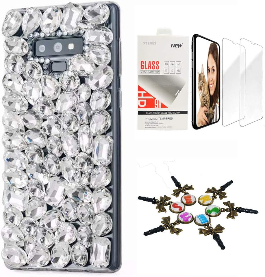 STENES Bling Case Compatible with LG V40 Thinq - Stylish - 3D Handmade [Sparkle Series] Fox Crown Rhinestone Design Cover with Screen Protector [2 Pack] - White  STENES Pretty Rhinestone / White Design For Lg V40 Thinq 
