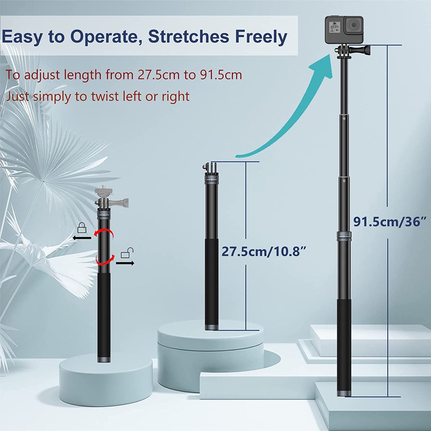 UNIXYZ 36“ Selfie Stick with Tripod Phone Clip Aluminum Waterproof Extension Pole for Gopro Mini Max Hero 11 10 9 8 7 6 5 Insta360 X 2 X3 DJI Action 2 3 Accessories  UNIXYZ   