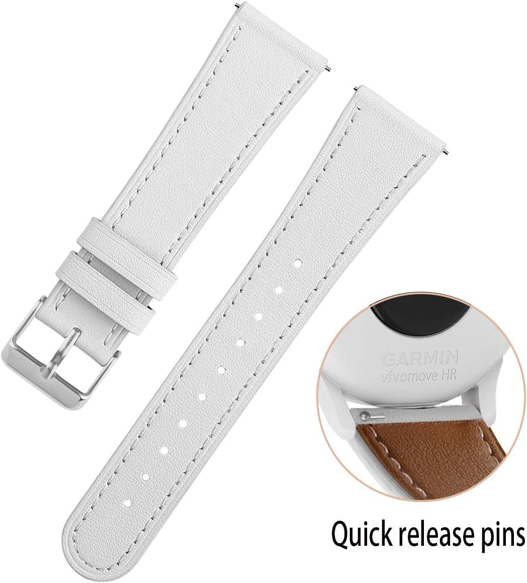 Vicrior for Garmin Vivomove HR Bands, Softer Genuine Leather Replacement Bracelet Bands Strap Wrist Band for Garmin Vivomove HR Sport/Premium, Garmin Venu/Vivomove 3 / Luxe/Style, White  ViCRiOR   