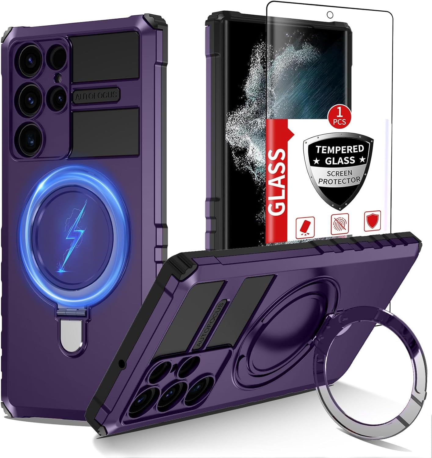 IYTRRYH Magnetic for Samsung Galaxy S21 Ultra Case[Compatible with Magsafe] with Tempered Glass Screen Protector,Military Grade Drop Protection Shockproof Galaxy S21 Ultra Phone Case Man 6.8'' Black  IYTRRYH Purple Samsung Galaxy S22 Ultra 