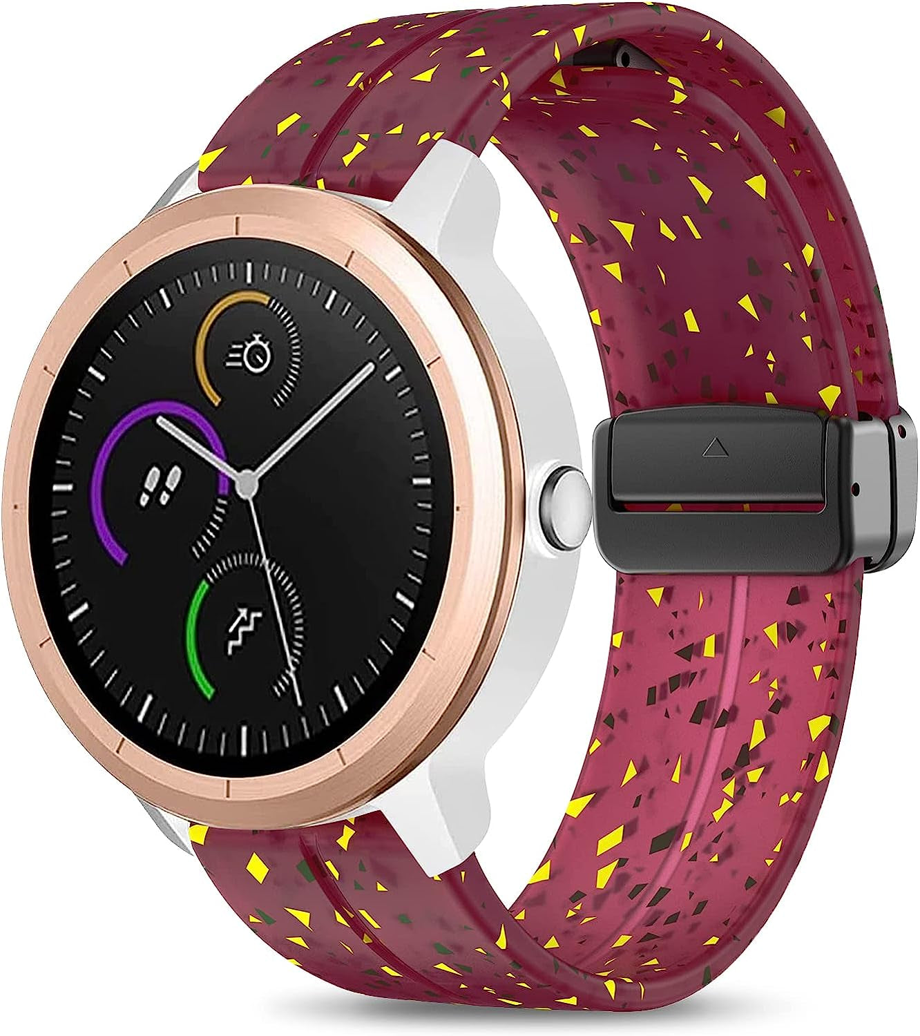 Mackpoimer Magnetic Bands for Garmin Venu/Vivoactive 3 Watch Band, 20Mm Silicone Wristband with Adjustable Magnetic Folding Buckle for Garmin Venu Sq, Vivoactive 3 Music, Forerunner 645/245 Music  MAKCPOIMER Yellow green transparent wine red  