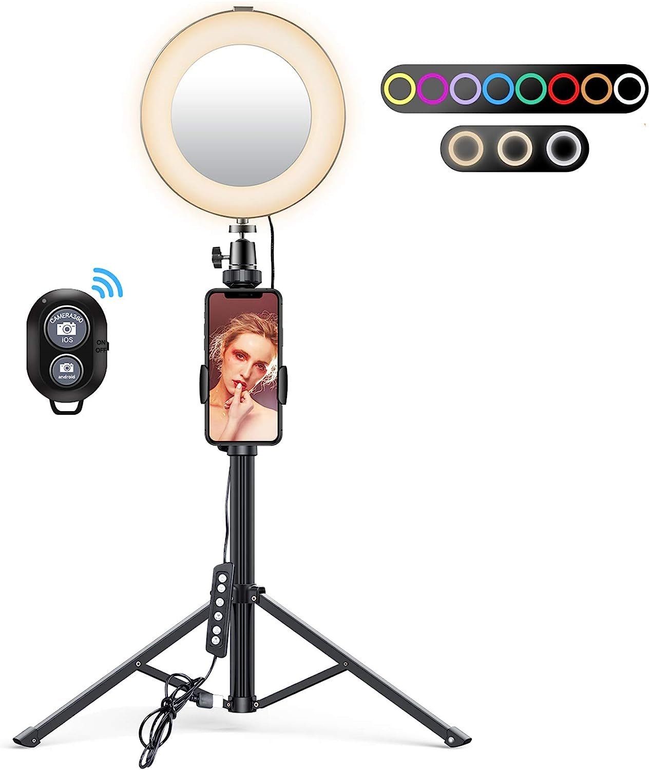 Miracase 8" Ring Light with Stand, 14 Colors RGB LED Ring Light with Tripod Stand and Phone Holder & 10 Brightness Level & Camera Remote Shutter for Makeup,Youtube,Video,Photography  Miracase   