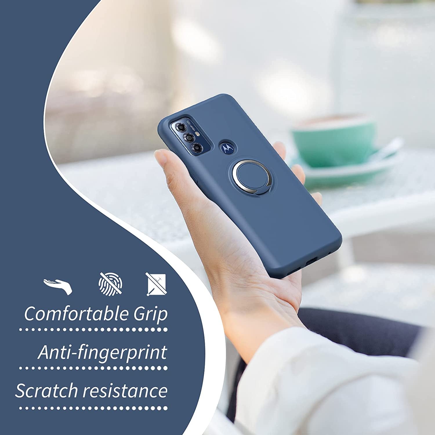 For Motorola Moto G Play 2023 | G Power 2022 | G Pure 2021 Case: with 2 Pack Tempered Screen Protector & Built in 360° Adjustable Ring Kickstand Shockproof Protection Soft TPU Silicone Phone Cover  TUNKARMOR   