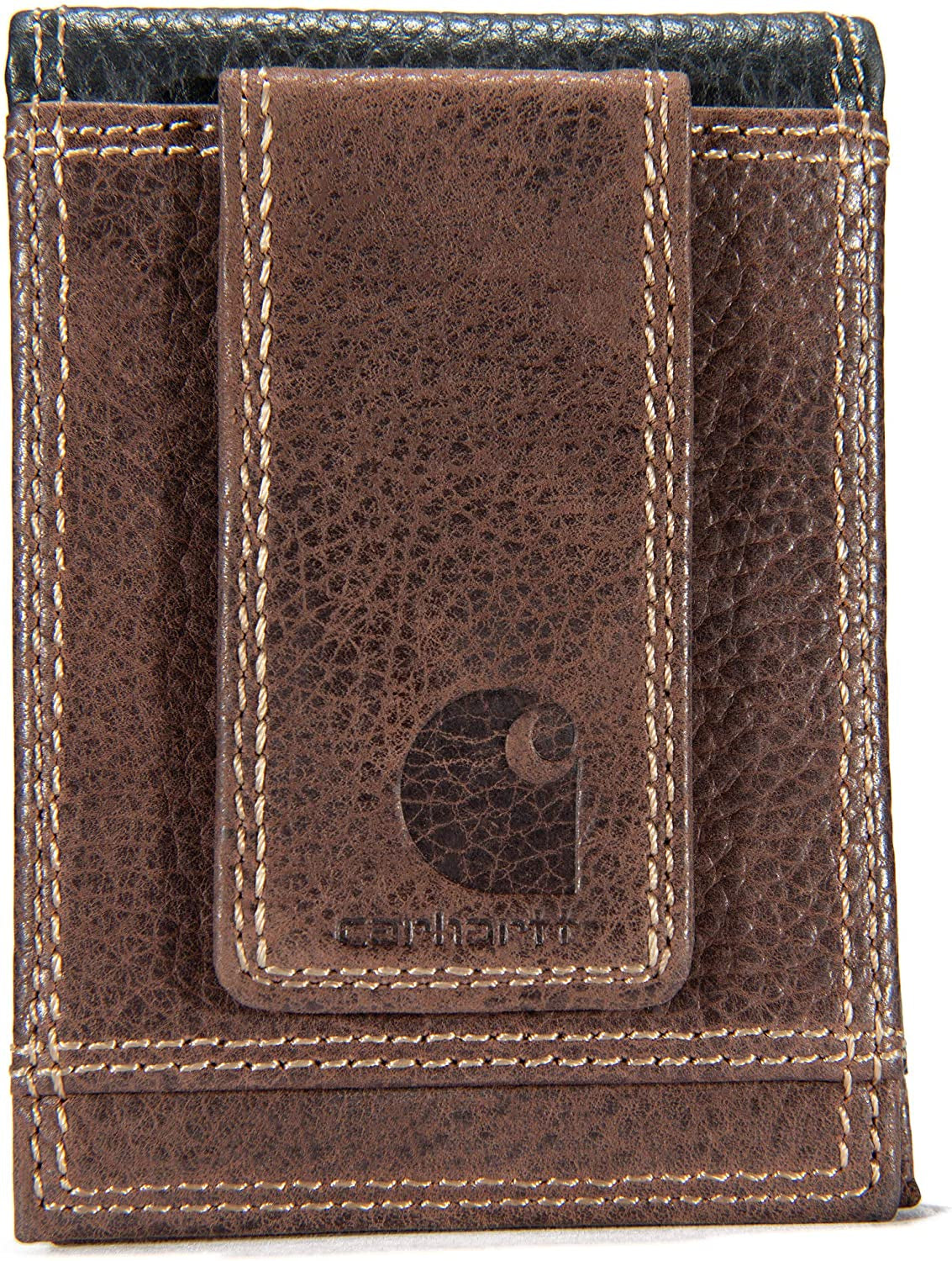 Carhartt Front Pocket Wallets, Durable Canvas or Leather Wallet with & without Money Clip  Carhartt Leather Two-Tone (Brown & Black)  