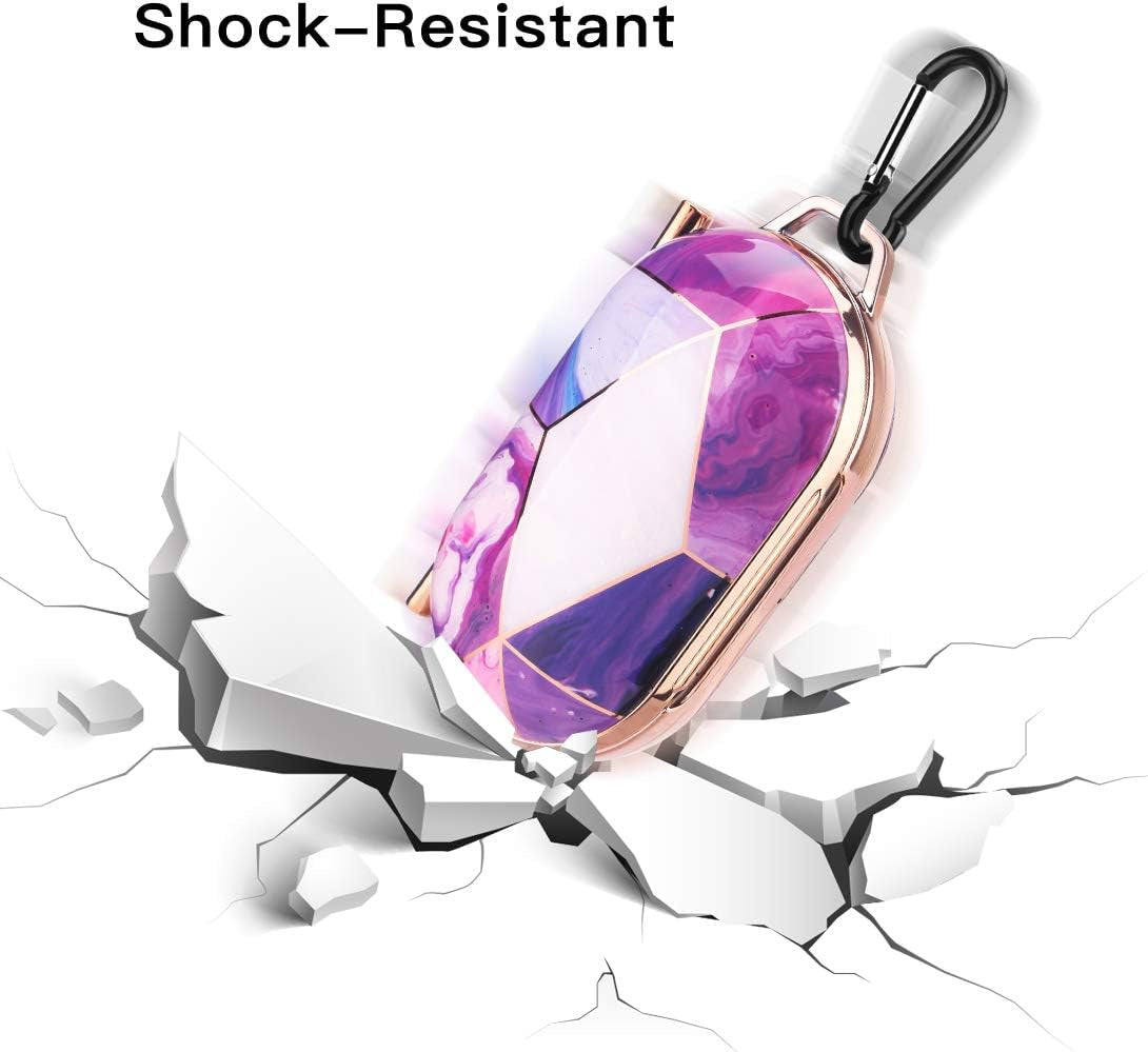 For Samsung Galaxy Buds/Buds Plus(Buds+) Case Luxury Plating Marble Pattern Painted Hard Cover Anti-Drop Shockproof Full-Body Protective Cover with Keychain (C)  AIOEN   