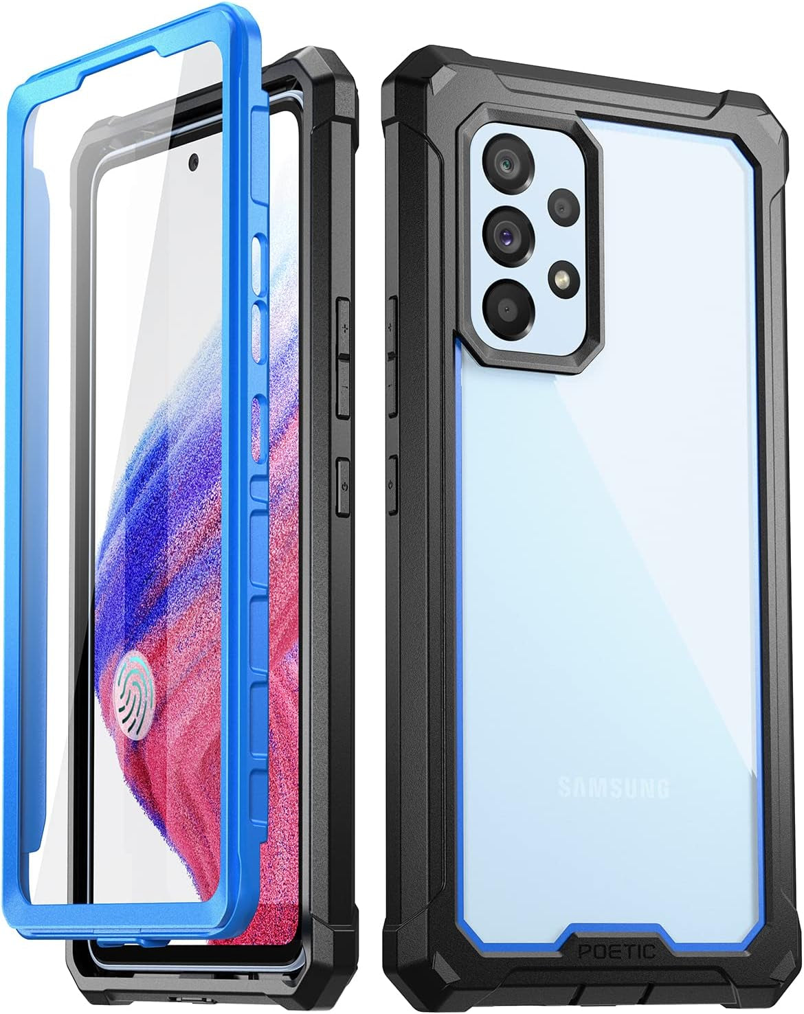 Poetic Guardian Case for Samsung Galaxy A53 5G (2022) [6FT Mil-Grade Drop Tested], Built-In Screen Protector Work with Fingerprint ID, Full Body Rugged Shockproof Cover Case, Black/Clear  Poetic Blue  