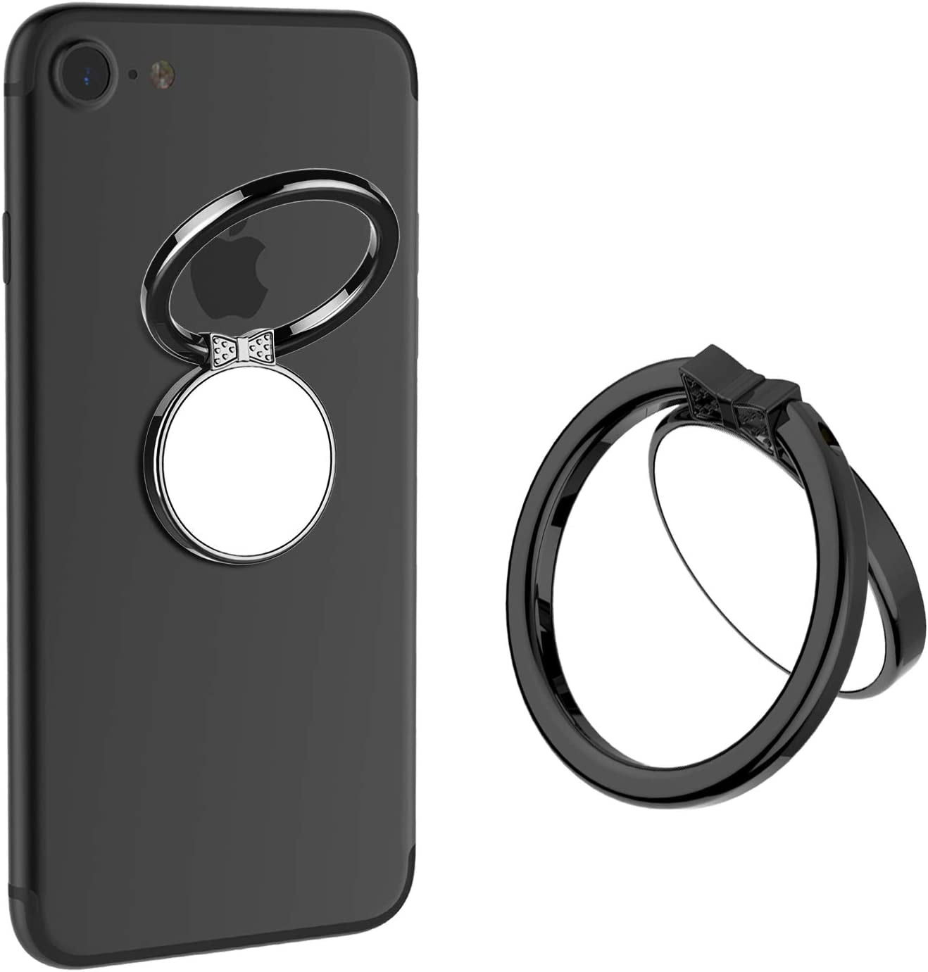 VASIVO Mirror Phone Ring Holder, 360° Swivel Ring Holder Finger Holder Holder for Iphone 7/7 Plus, Galaxy S8/S8 plus and Other Smartphones (Silver 2Pack)  VASIVO Black  