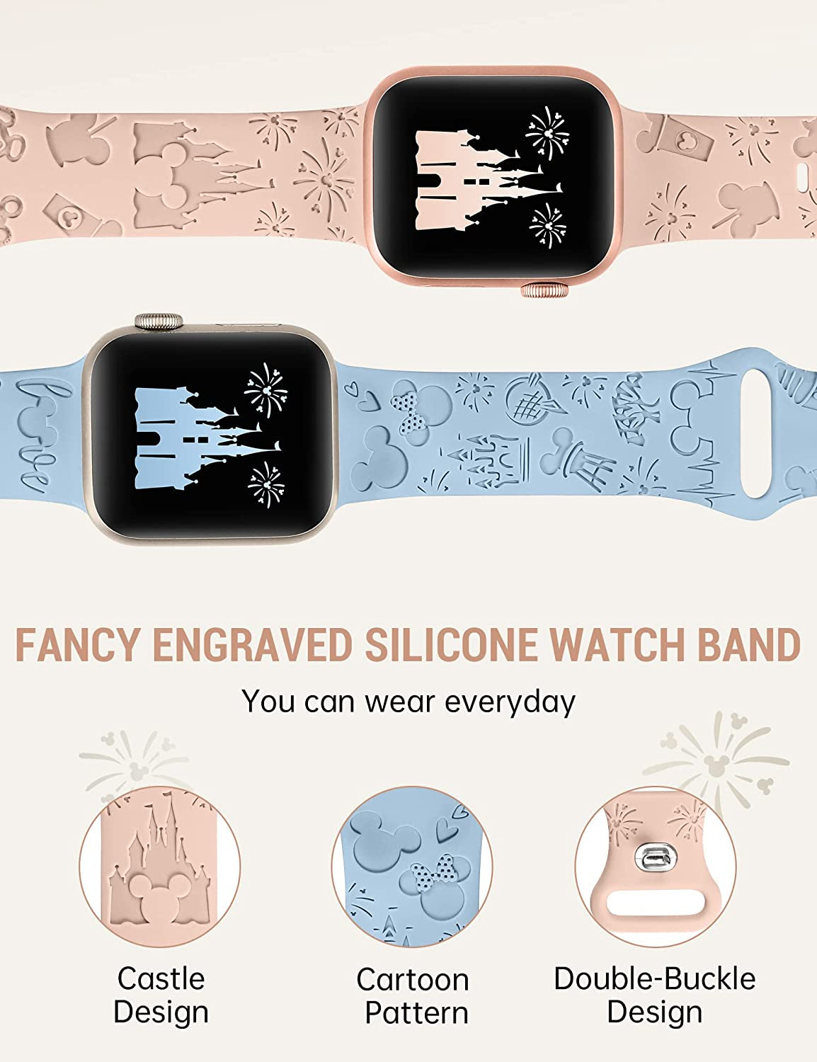 Girovo 2 Packs Cartoon Engraved Bands Compatible with Apple Watch Bands 38Mm 40Mm 41Mm 44Mm 45Mm 42Mm 49Mm Women, Cute Anime Designer Soft Silicone Strap for Iwatch Series 8/7//6/5/4/3/2/1/Se/Ultra  Girovo   