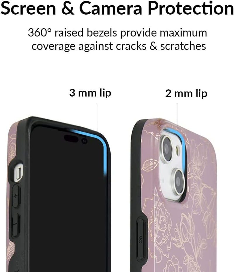 Velvet Caviar Designed for Iphone 14 Case Floral [10Ft Drop Tested] Compatible with Magsafe - Protective Microfiber Lining (Purple, Rose Gold)  Velvet Caviar   