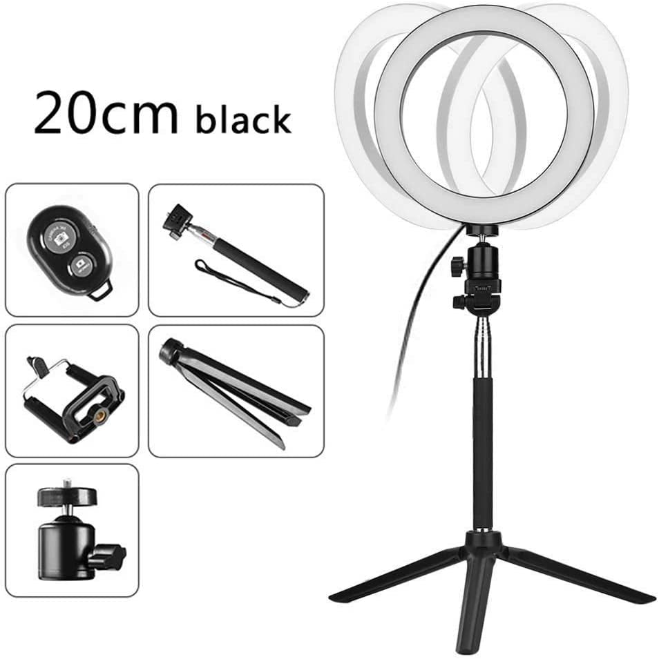 Fonrest LED Ring Light with Stretchable Tripod Stand Selfie Stick, 6-Inch Dimmable Floor/Table Annular Lamp for Selfie, Makeup, Live Stream, Youtube, Vlog, Camera/Phone Video Shooting USB Plug  FONREST   