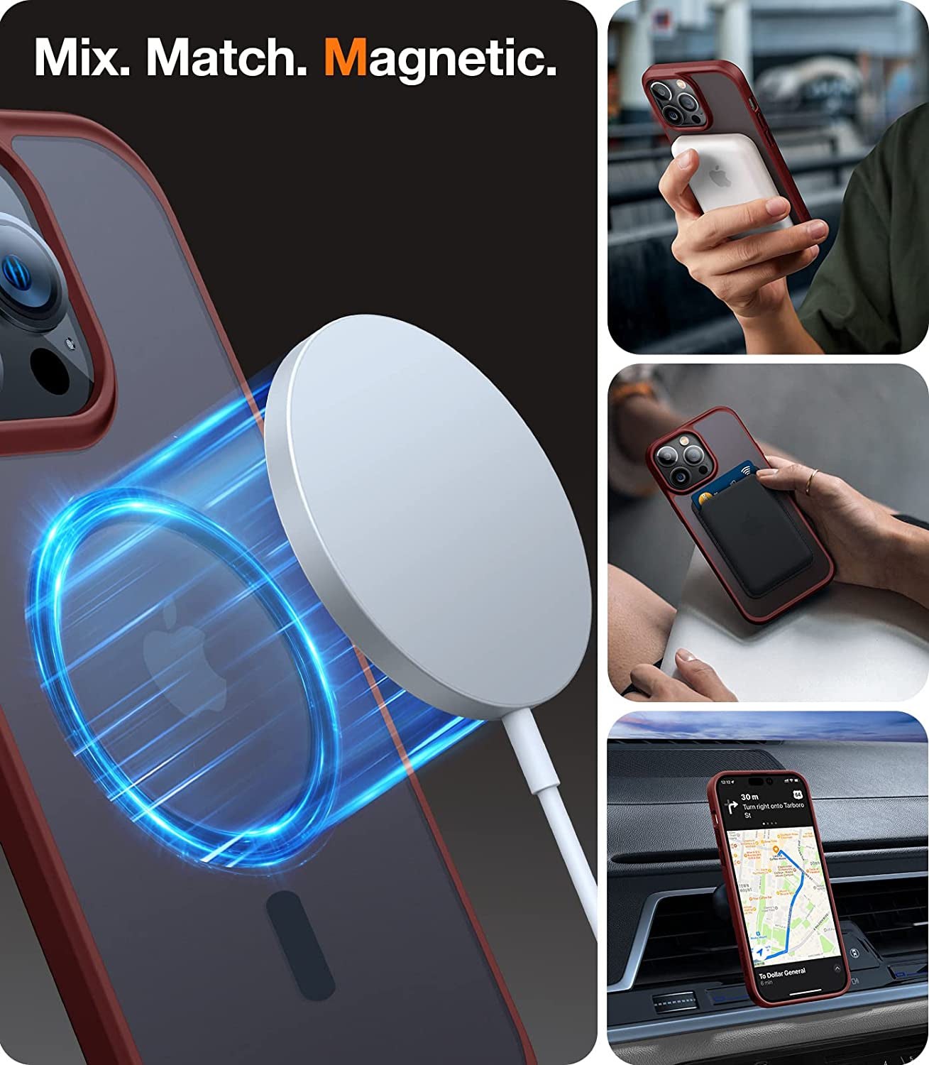 TORRAS Magnetic Designed for Iphone 14 Pro Case, Military Grade Drop Tested, Compatible with Magsafe, Slim Protective Matte Silicone for Iphone 14 Pro Phone Case, 6.1", Translucent Back/Red Edge  TORRAS   