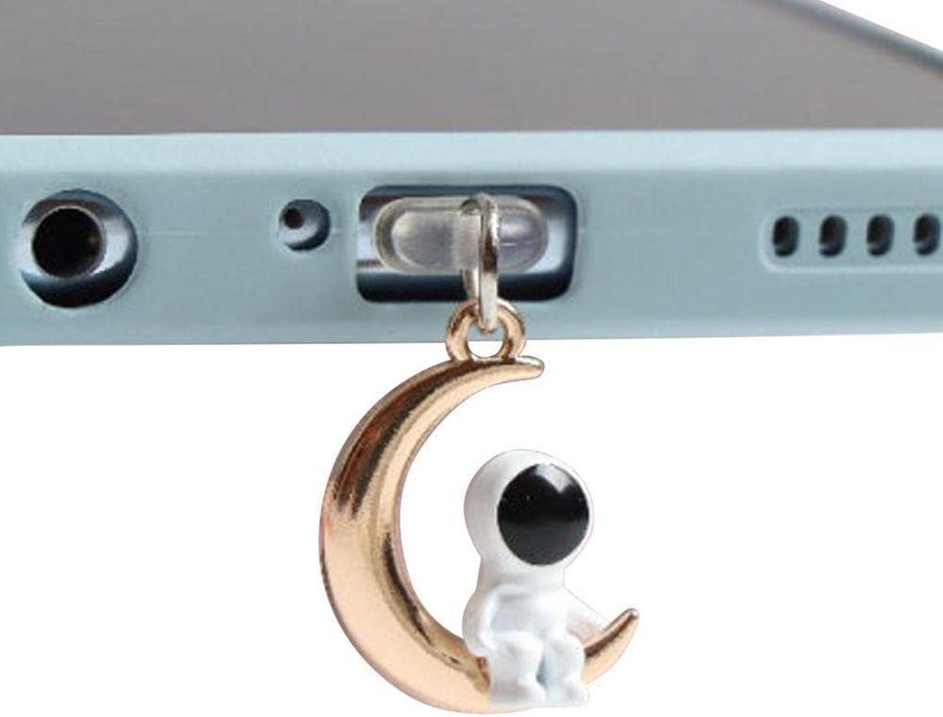 Pulunto Dust Plug Charm Cute Astronaut Earphone Jack Stopper Cap Pendant anti Dust Plug Kawaii USB Type-C Plug for Iphone Charge Port  pulunto Moon/Charge Port for Iphone  