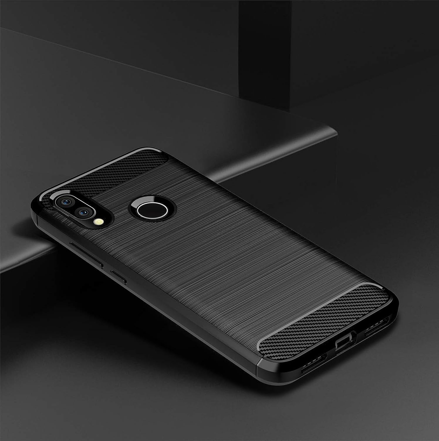 Asuwish Phone Case for Xiaomi Redmi 7/Y3 with Tempered Glass Screen Protector Cover and Cell Accessories Soft Silicone Slim Rubber Full Body Protective Redmi7 Redmiy3 Women Men Carbon Fiber Navy Black  Asuwish   