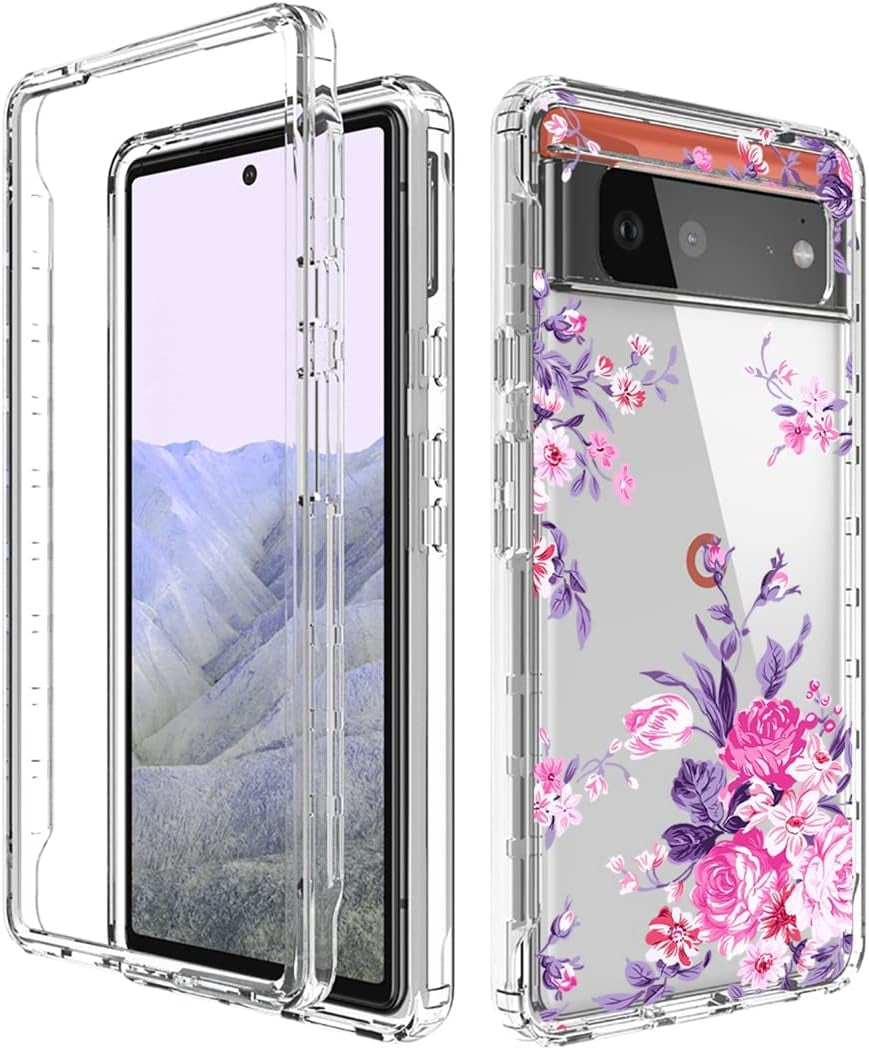 Zoeirc Case for Pixel 6 Pro Case,Pixel 6 XL G8VOU Case, Soft 360 Full Body Shockproof Bumper Crystal Clear Case Cover for Google Pixel 6 Pro 5G (Blue Butterfly)  Zoeirc 3In1 Rose Flower  