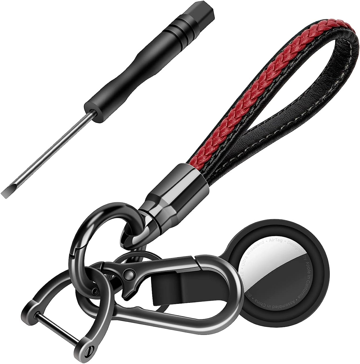 ZUOYOUZ Car Keychain with Airtag Case, Universal Fob Keychain Accessories, Key Chain Holder as Christmas Gift for Women, Men  ZUOYOUZ Black Red  