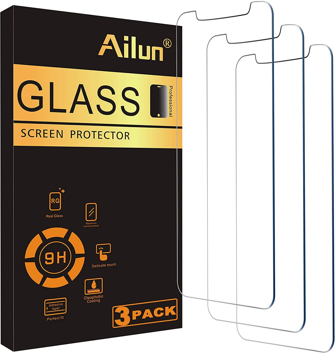 Ailun for Apple Iphone 11 Pro/ Xs/ X Screen Protector,3 Pack,5.8 Inch Display,Tempered Glass 2.5D Edge Work Most Case[Not for Iphone 11,6.1 Inch]  Ailun   