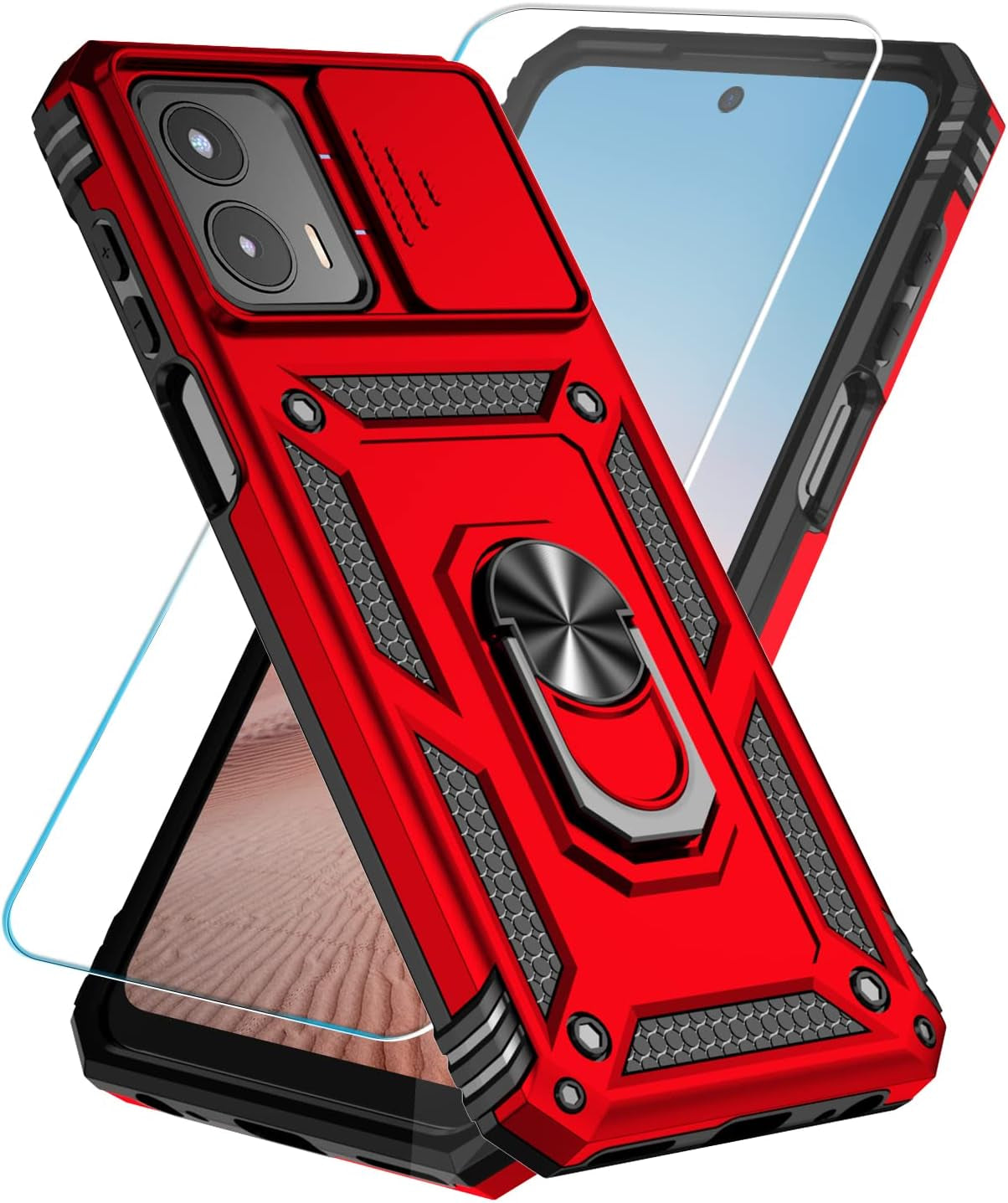 Sunstory for Motorola Moto G 5G 2023 Case with Tempered Glass Screen Protector & Slide Camera Cover & Kickstand, [Military-Grade] Phone Case for Moto G 5G 2023 (Red)  SunStory   