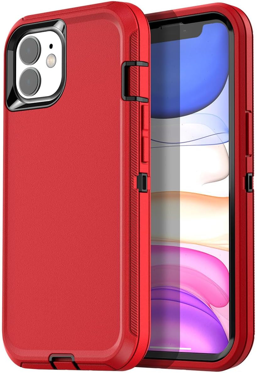 Aicase for Iphone 11 Case (6.1"), Heavy Duty Drop Protection Rugged Shockproof/Drop/Dust Proof 3-Layer Protective Durable Indestructible Phone Cover for Iphone 11, Black  AICase Red Iphone 11 