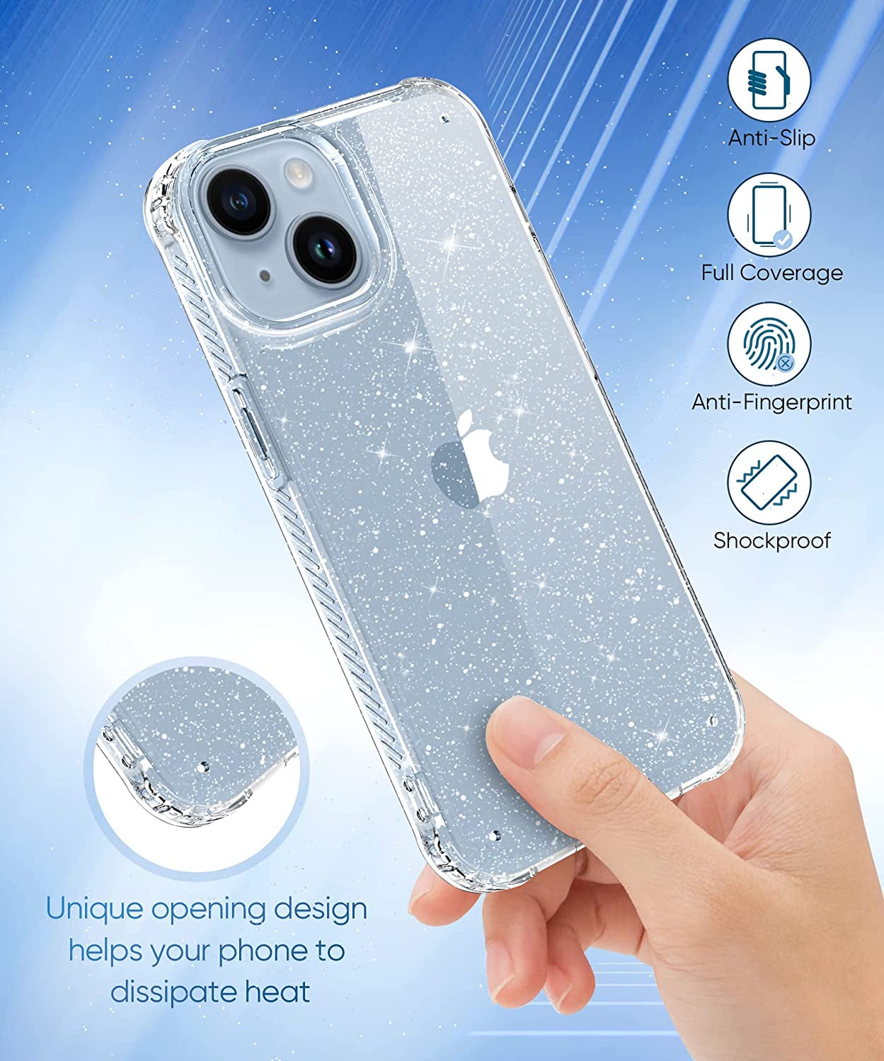 MIODIK for Iphone 14 Case with Screen Protector + Camera Lens Protector, [Non-Yellowing] Clear Glitter Phone Case, [Military-Grade Protective] Shockproof Women Cover for 6.1 Inch - Sparkle Clear  MIODIK   