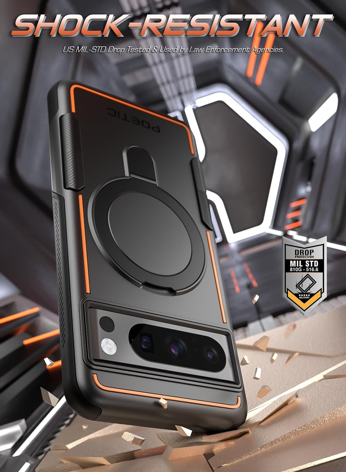 Poetic Neon Magpro Case Designed for Google Pixel 8 Pro 5G 6.7 Inch,[Compatible with Magsafe] Dual Layer Heavy Duty Tough Rugged Shockprotective New Cover, Magnetic Ring Stand, Black  Poetic   